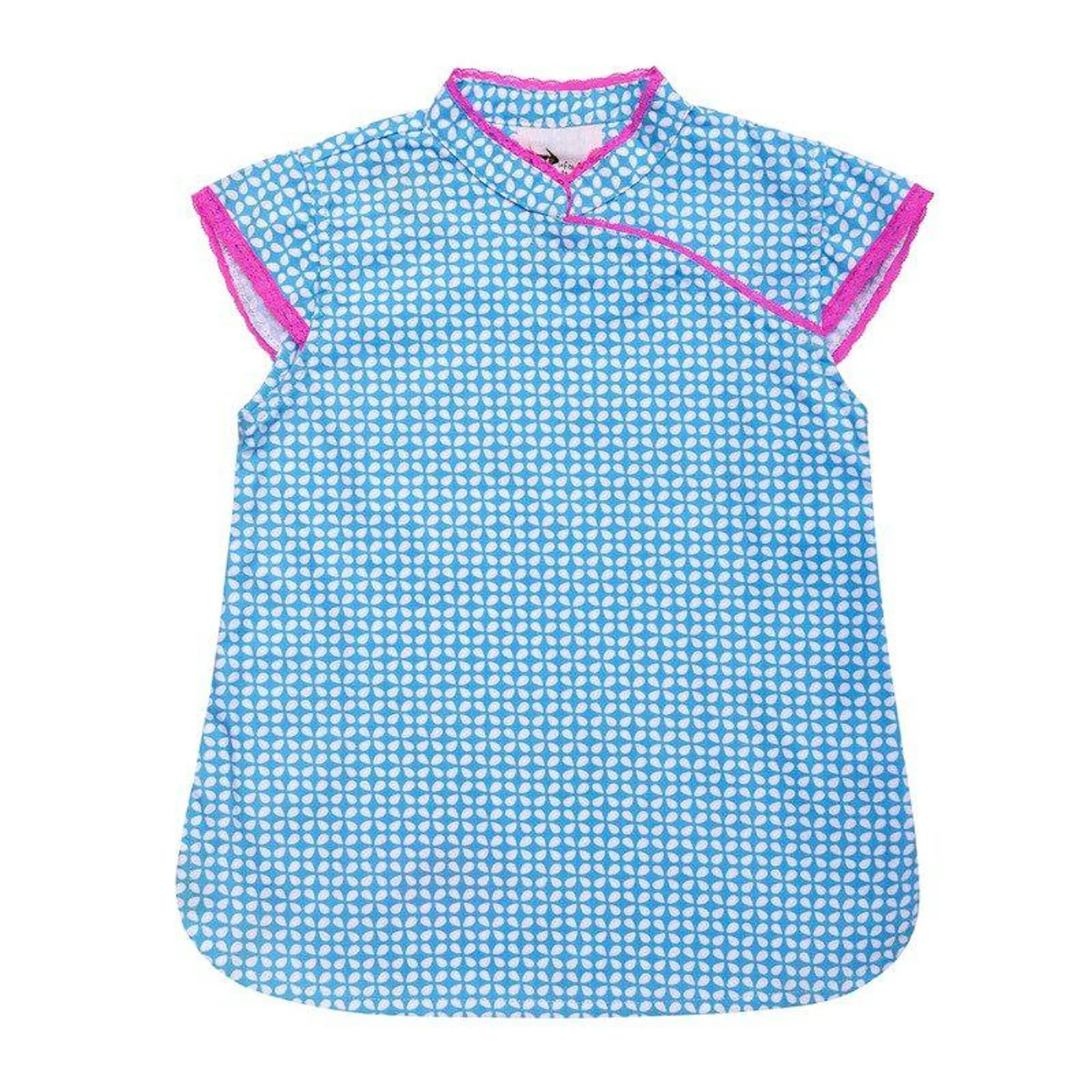 Blouse chinoise été fille coton bleu turquoise fuchsia Annam, La Faute à Voltaire