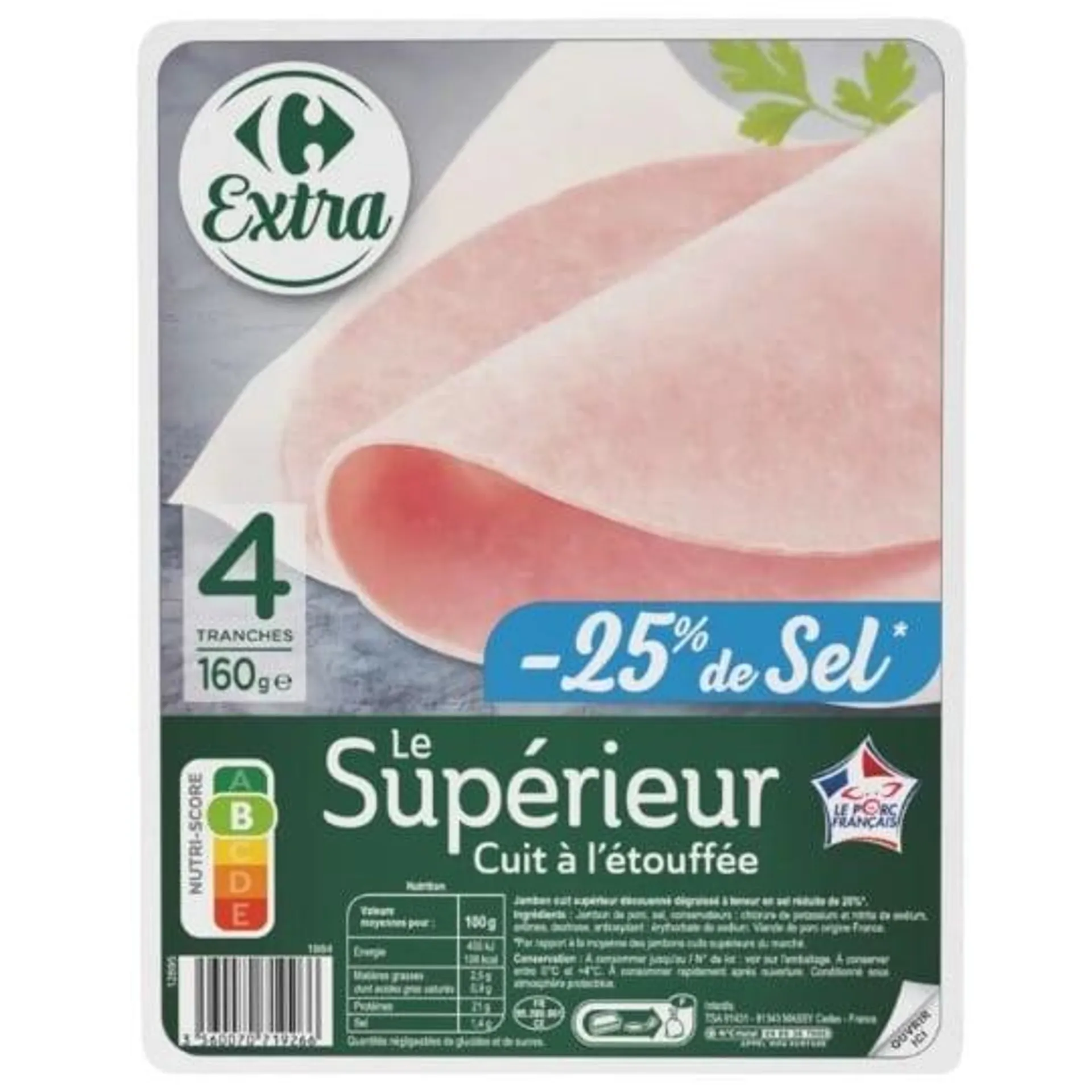 Jambon Le Supérieur sel réduit CARREFOUR EXTRA