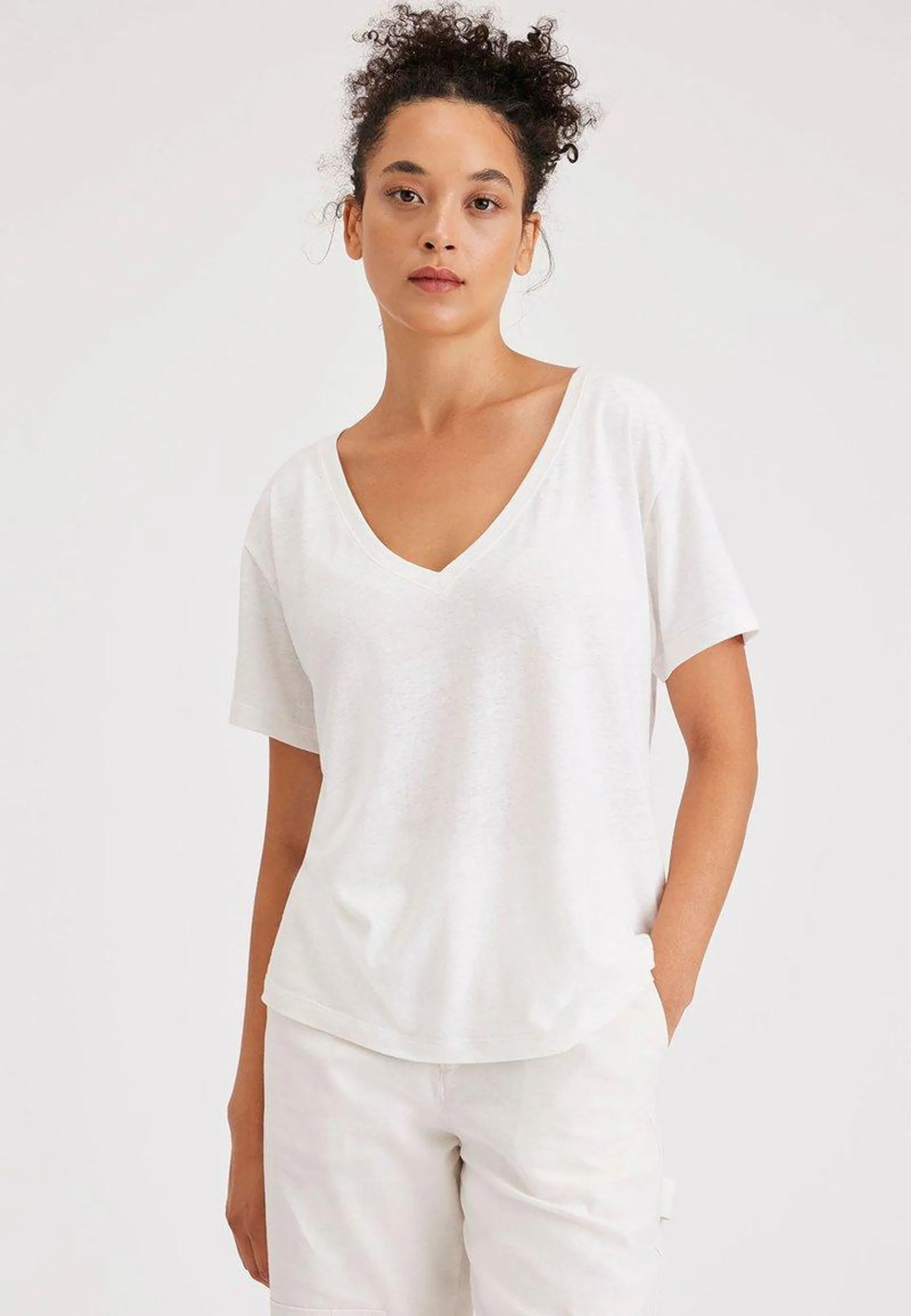 DEEP V-NECK TEE - T-shirt basique - lucent white