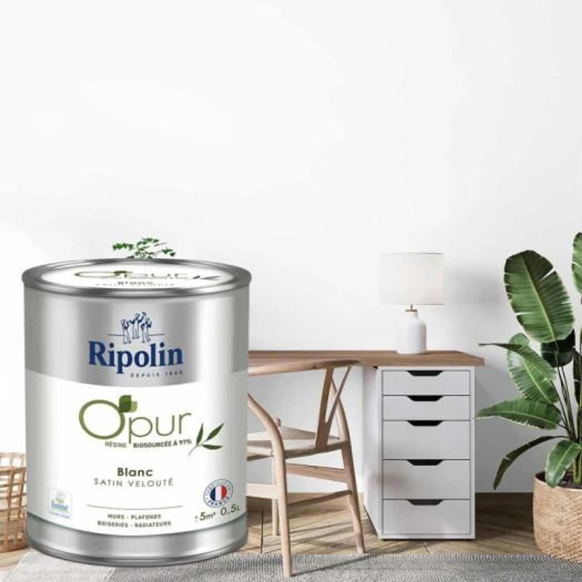 Peinture RIPOLIN Opur bio sourcée multi-supports blanc satin 0,5L