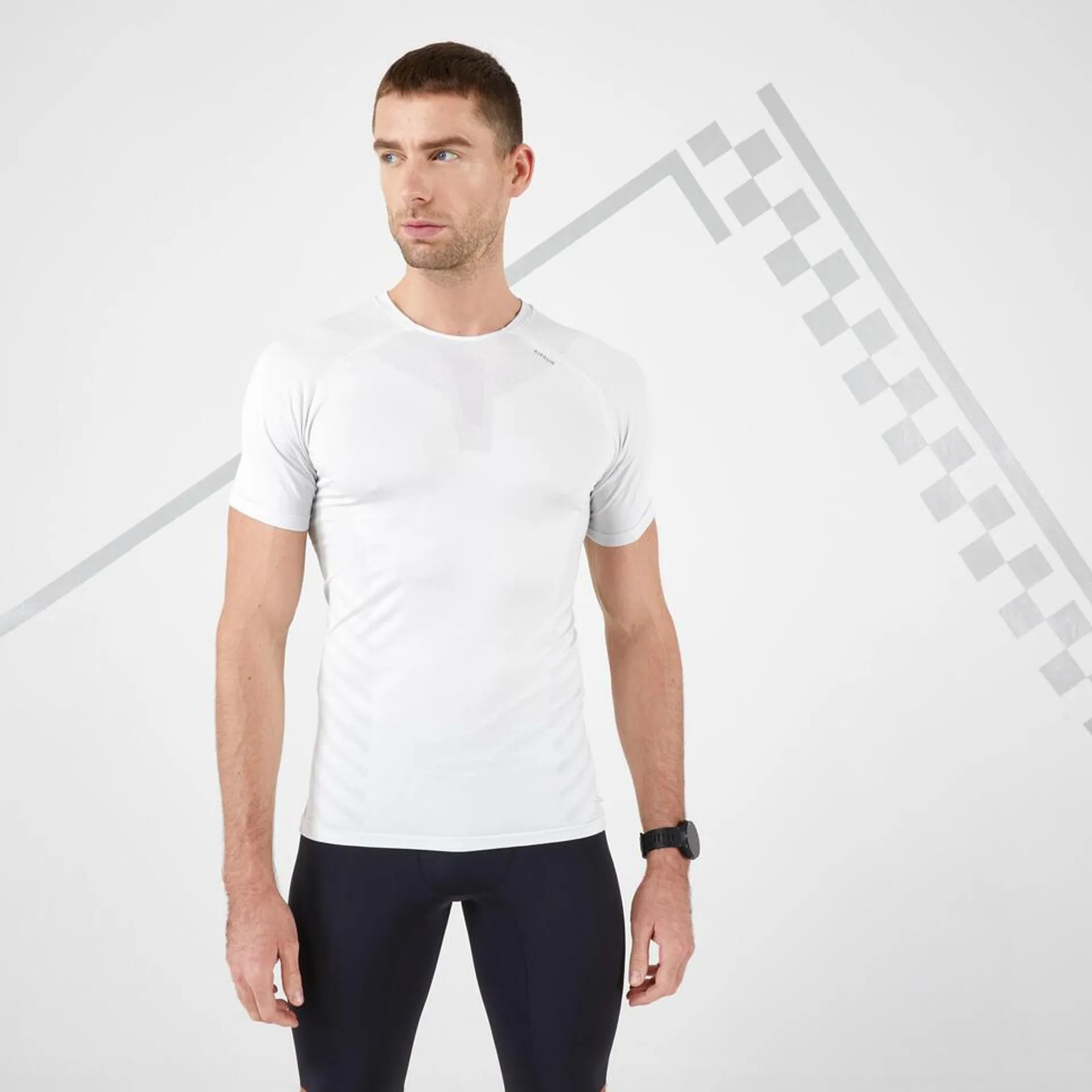 T-shirt de running sans couture homme - kiprun run 500 confort skin blanc