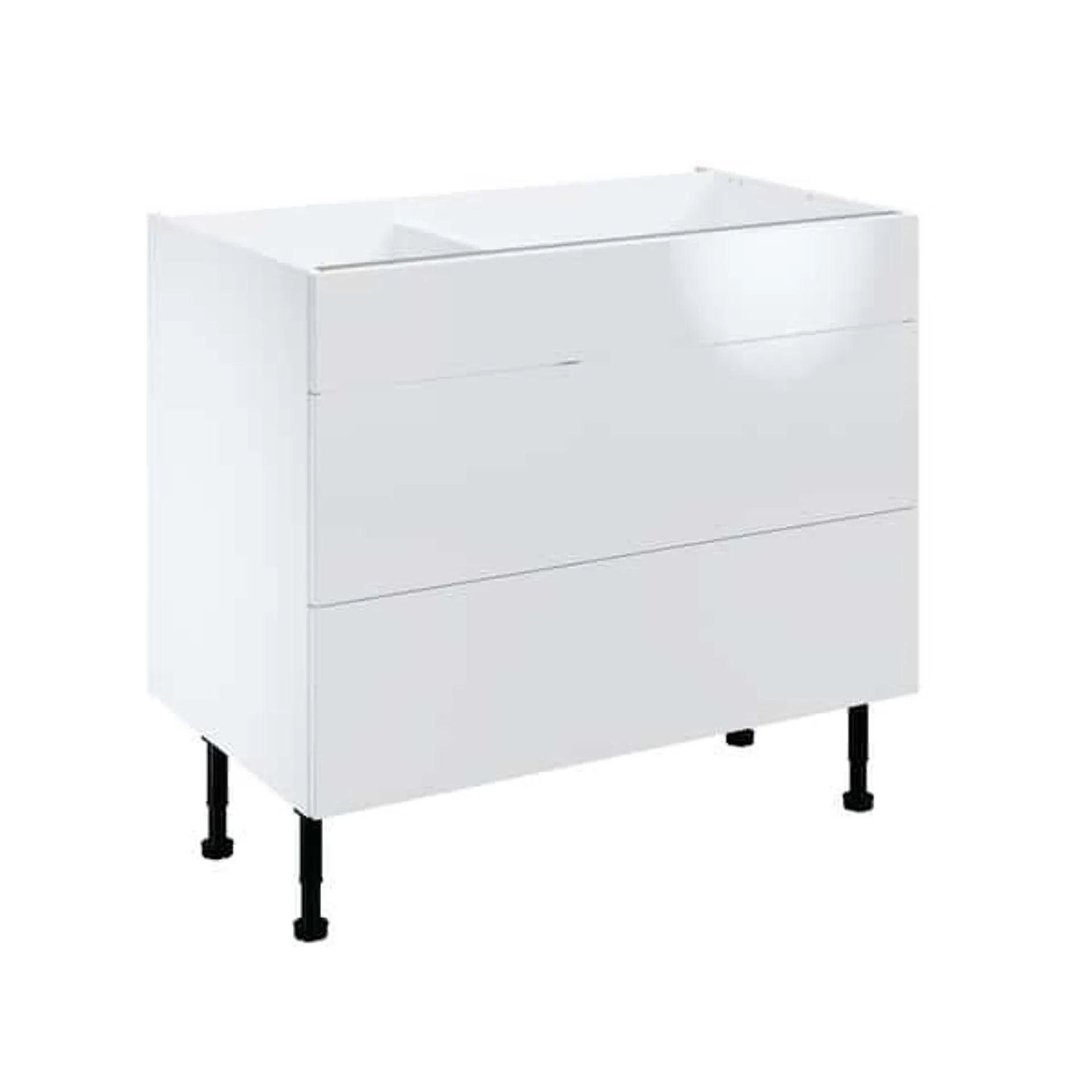 Meuble bas "Dorice" blanc brillant l.100 x h.72 x p.57 cm 1 tiroir + 2 casseroliers