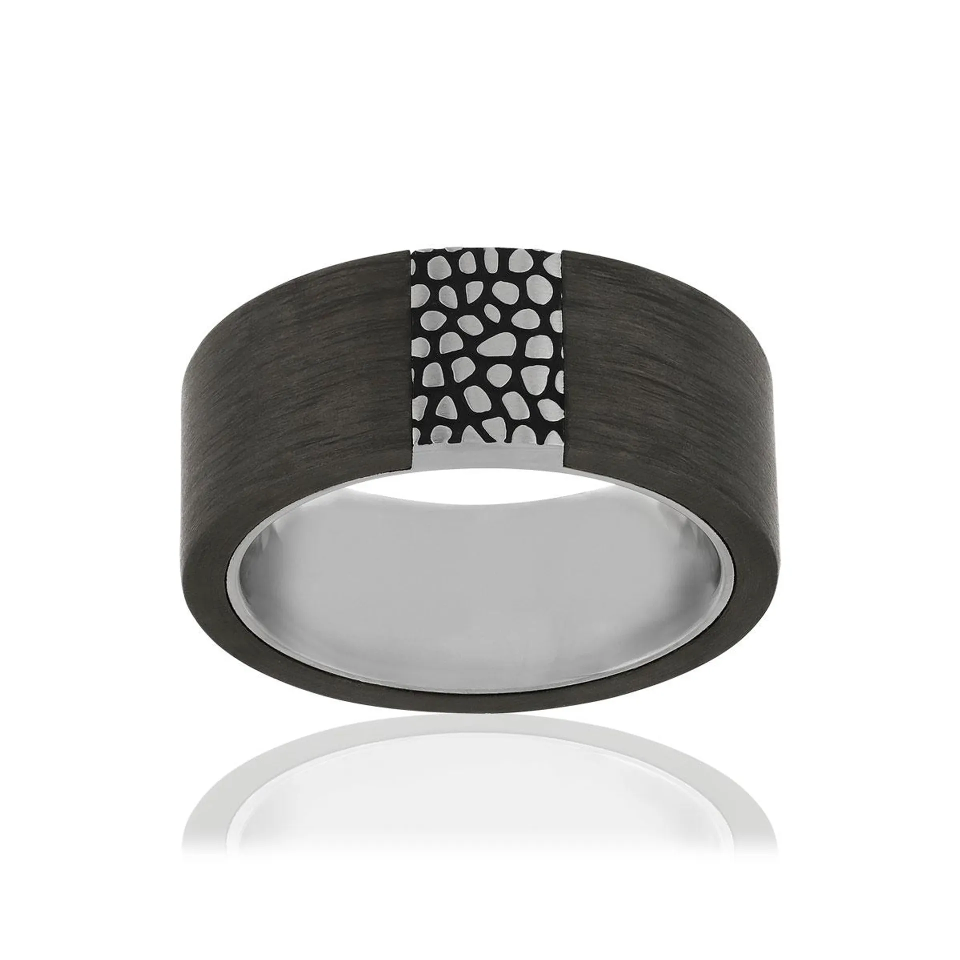 Bague acier revêtement carbone motif reptile