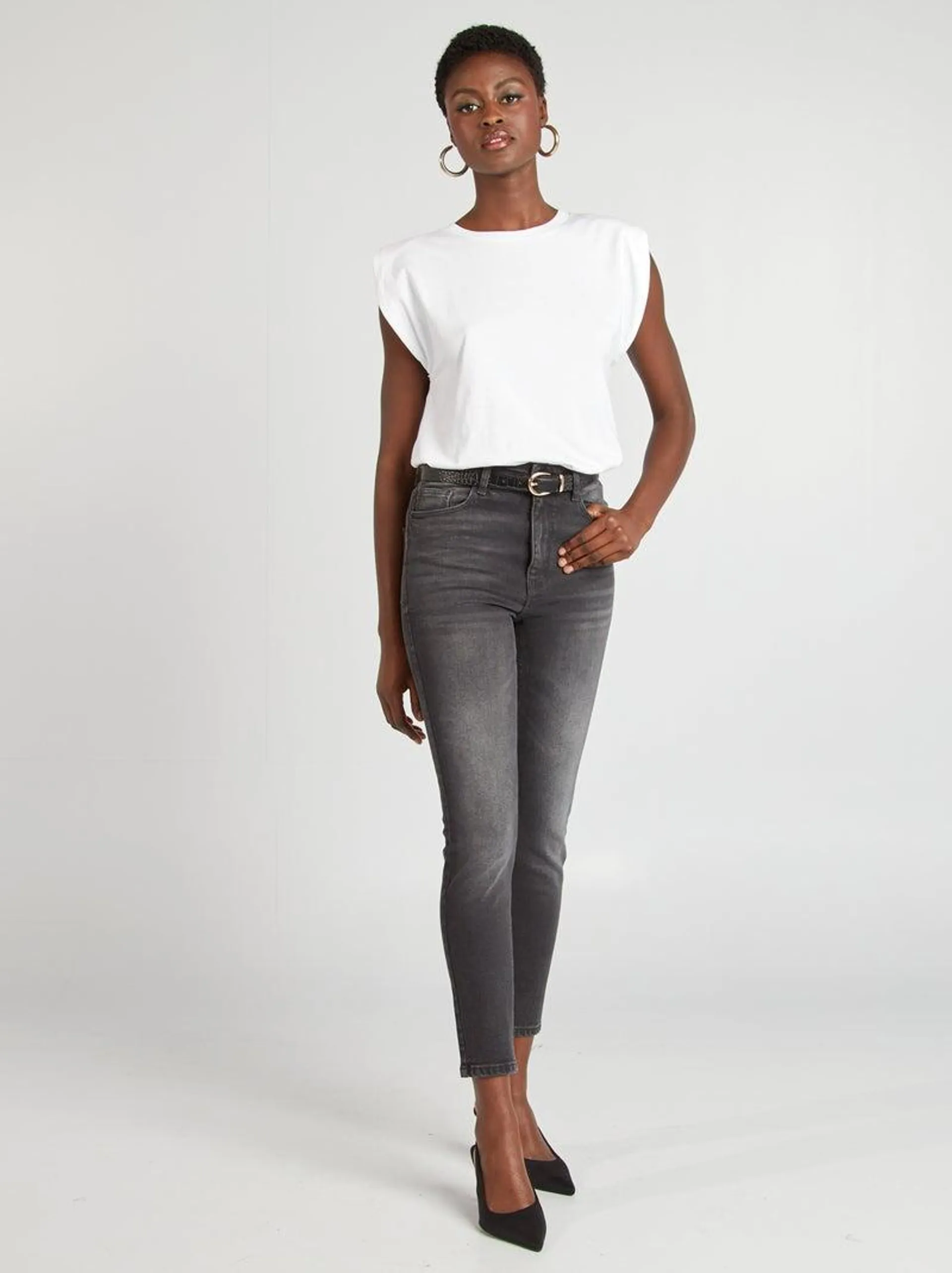 Jean slim taille haute - Gris