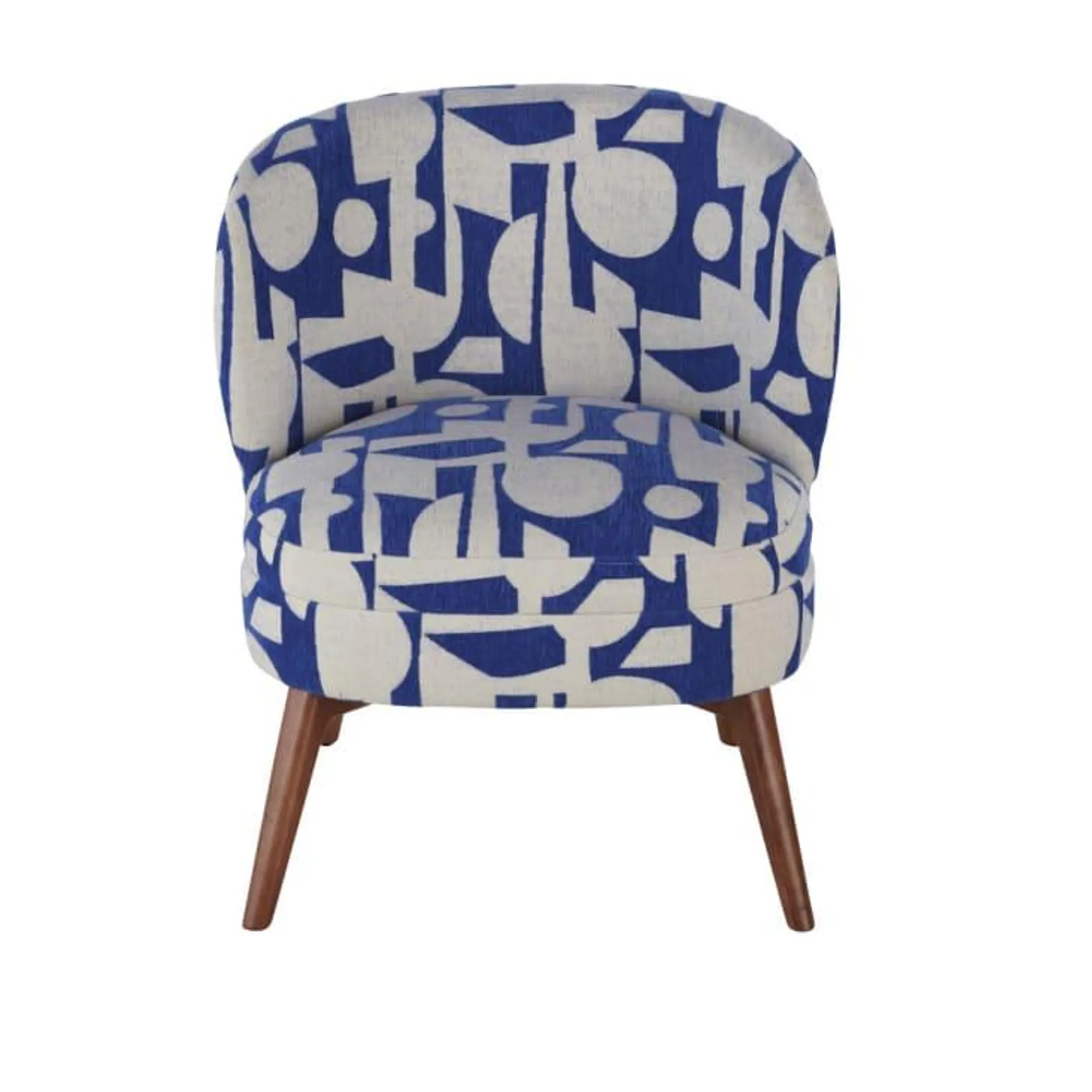 Sillón de tejido jacquard con estampado azul y crudo