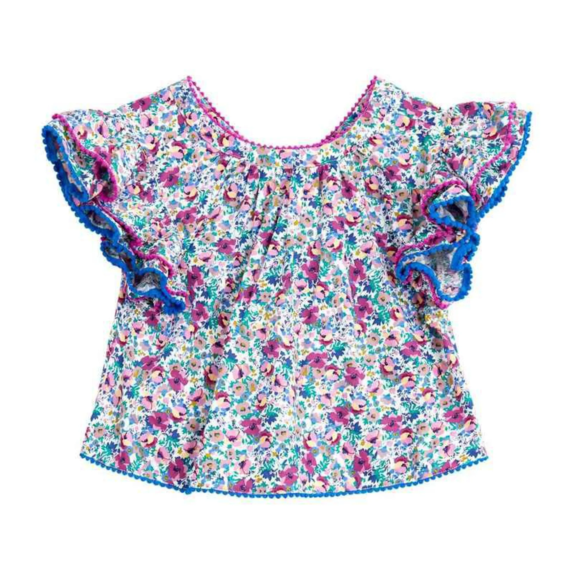 Blouse fleurie fille violette bleu roi manches papillons Butterfly, La Faute à Voltaire