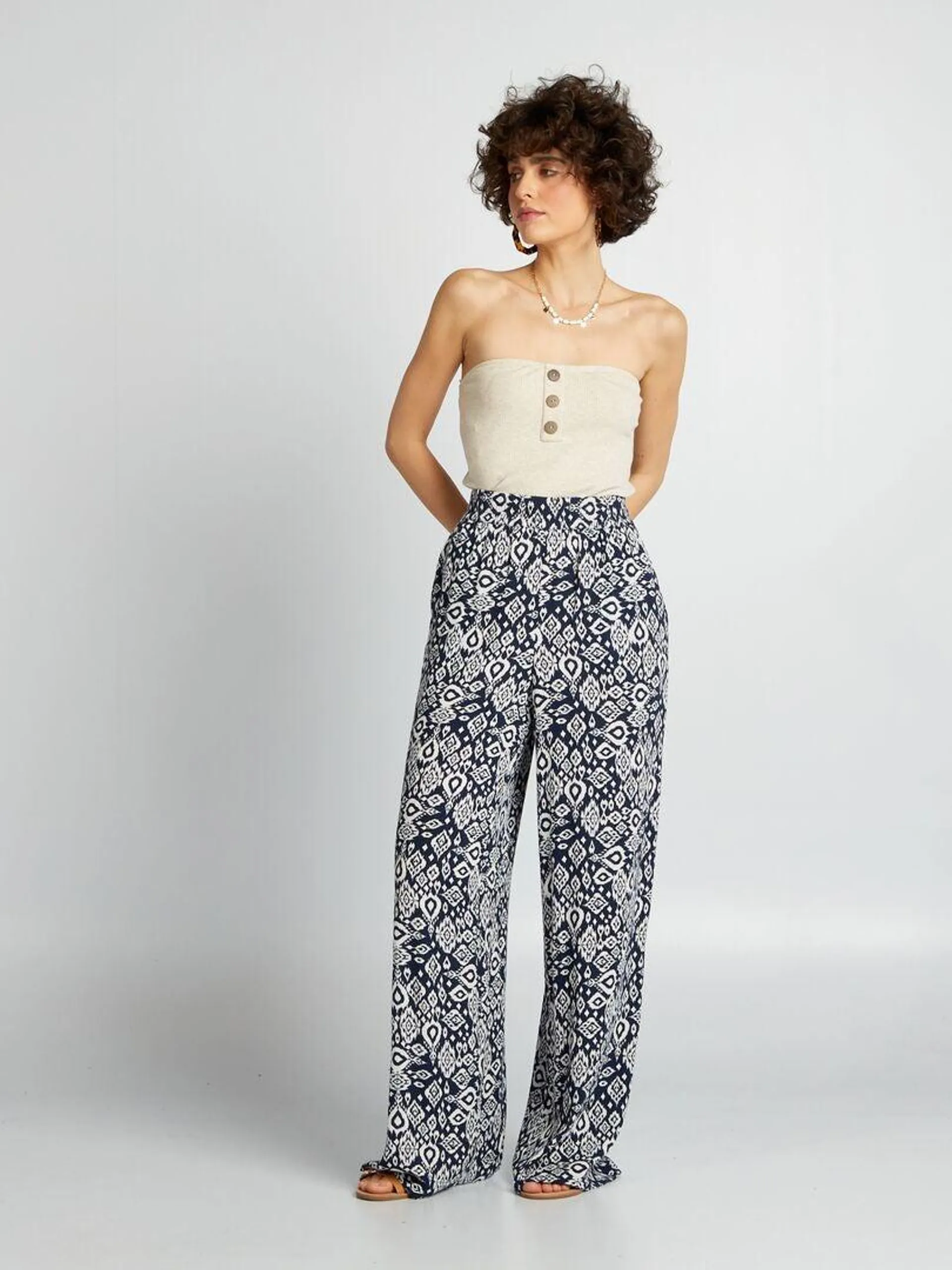 Pantalon large imprimé - Bleu marine