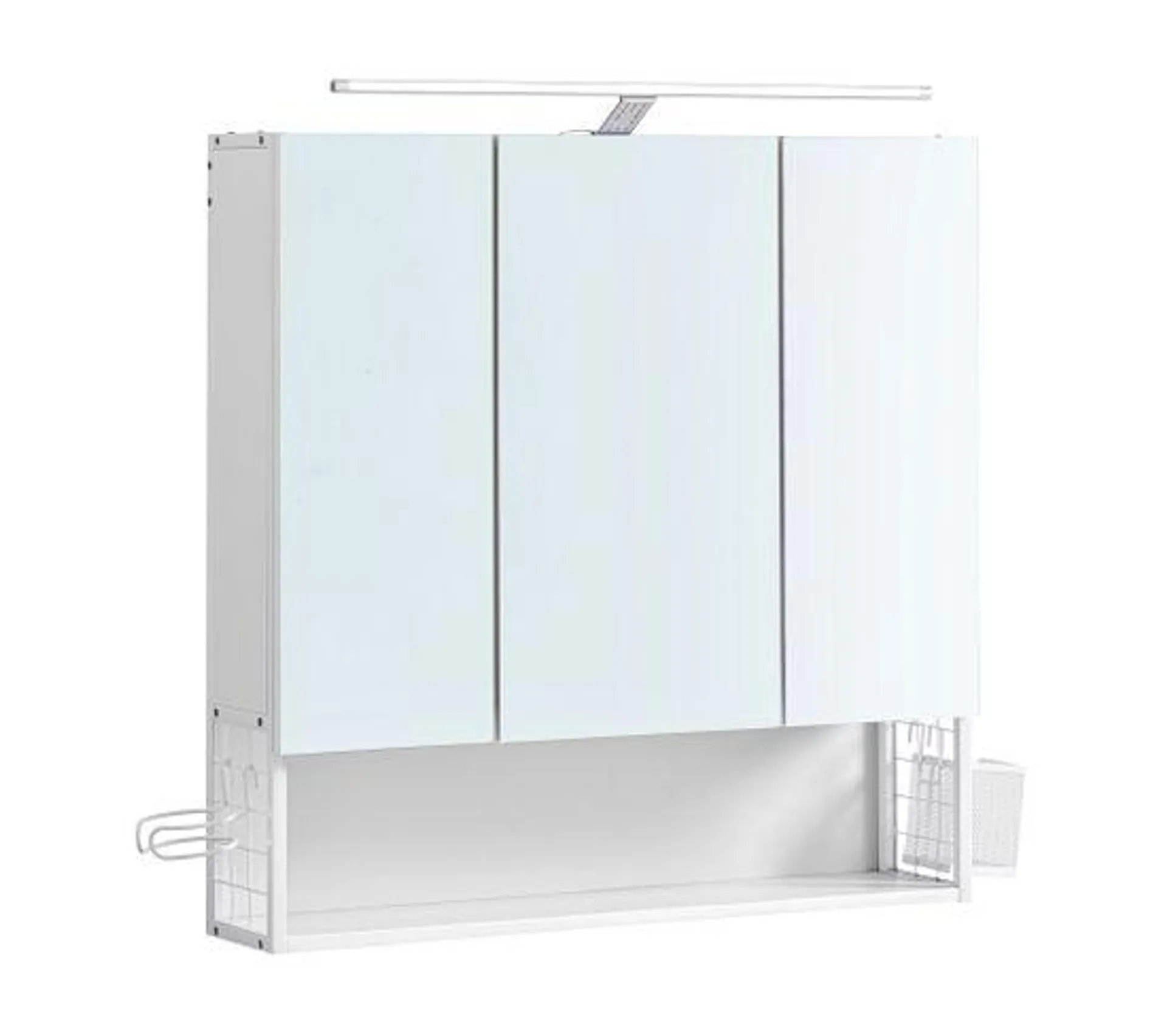 Armoire Murale Avec Miroir 3 Portes 70x14.5x70 cm, Étagère Réglable Et Porte Sèche-cheveux, Blanc