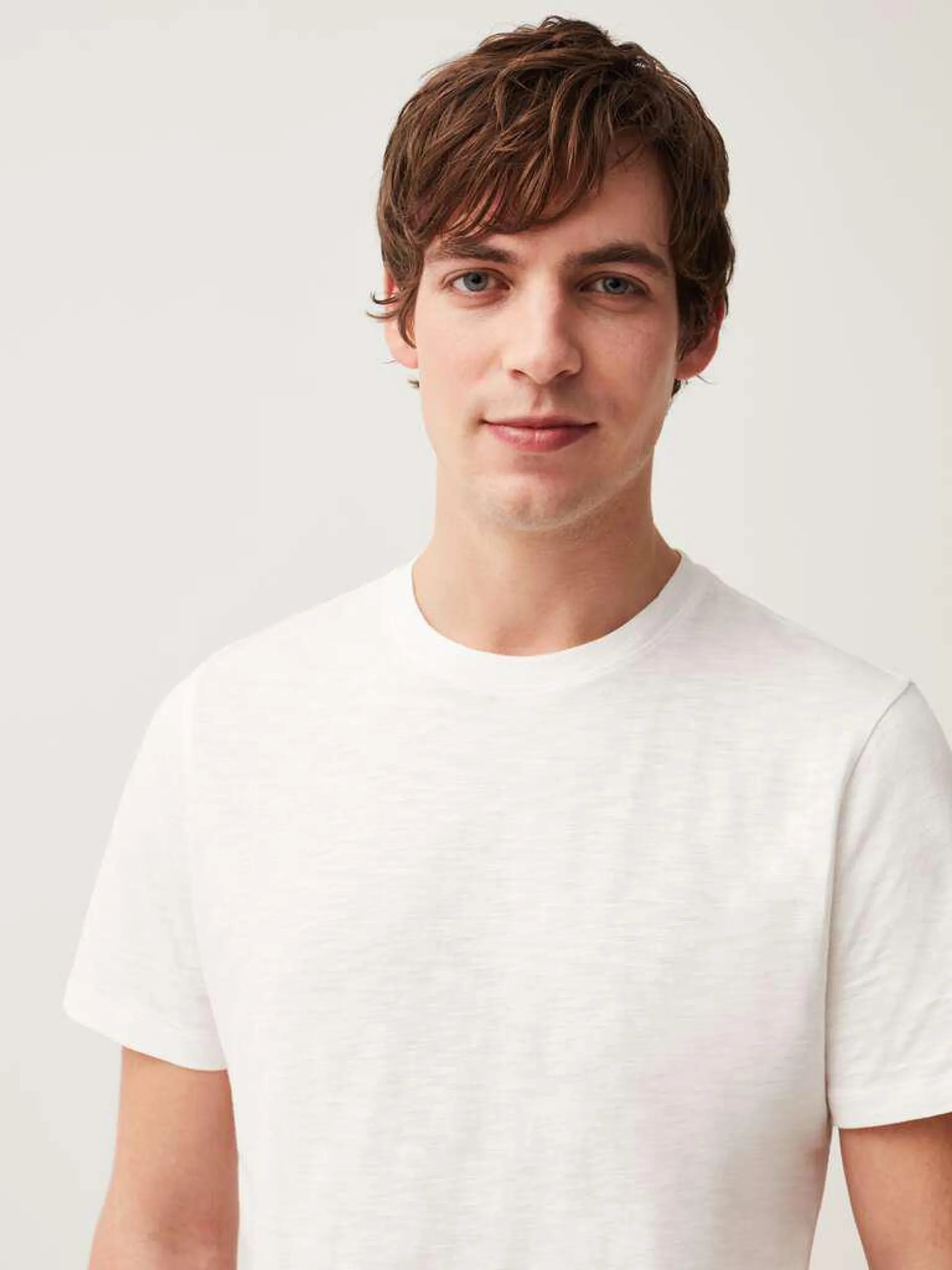 Round-neck T-shirt in jersey slub Blanc