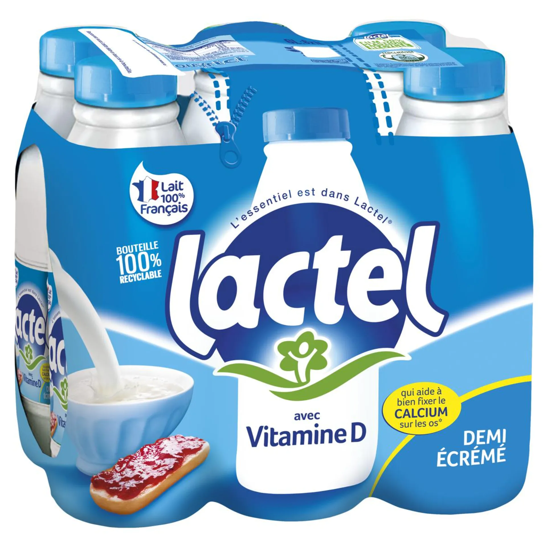 LACTEL Lait demi-écrémé UHT 6x1L