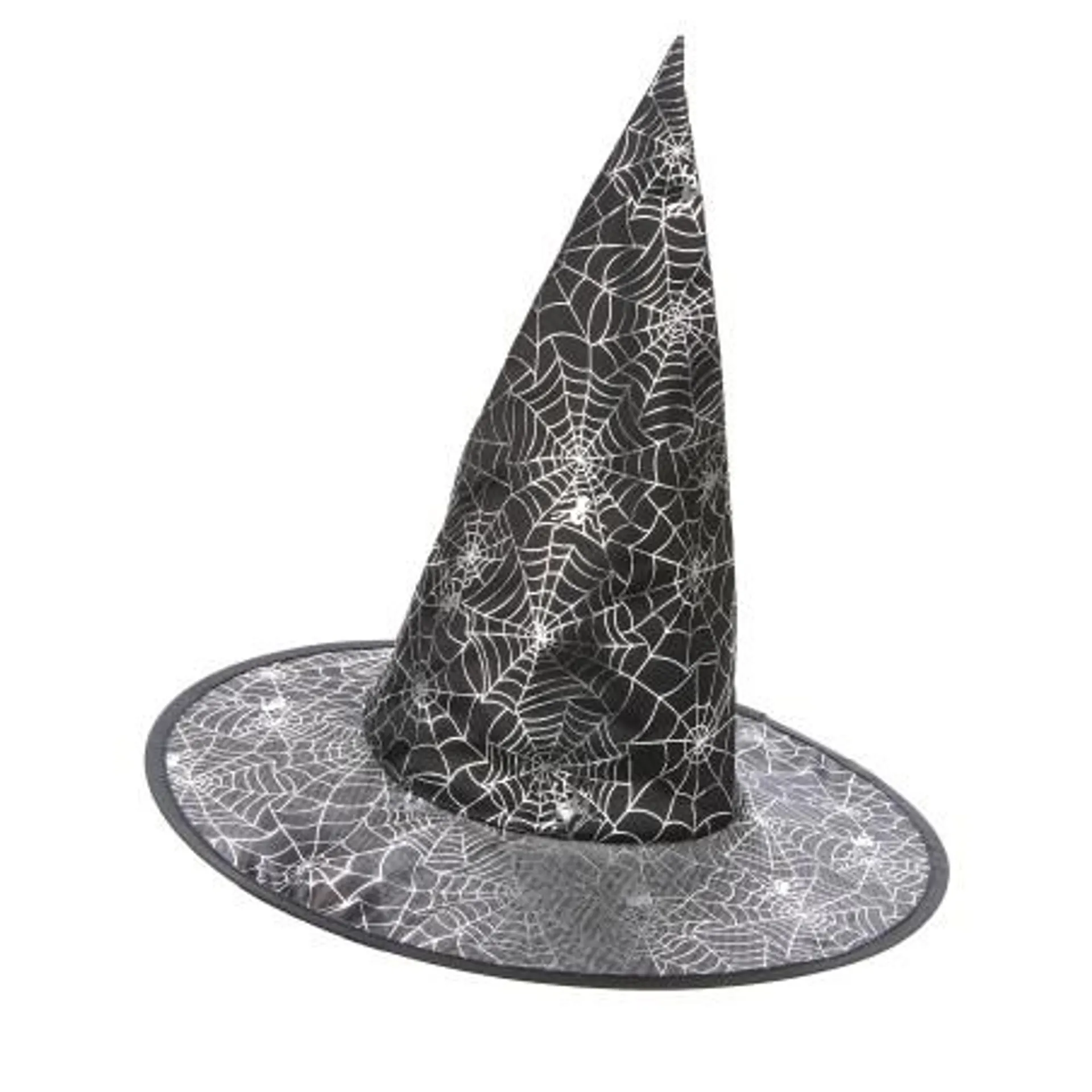 Chapeau de sorcière noir avec toile d'araignée blanche adulte