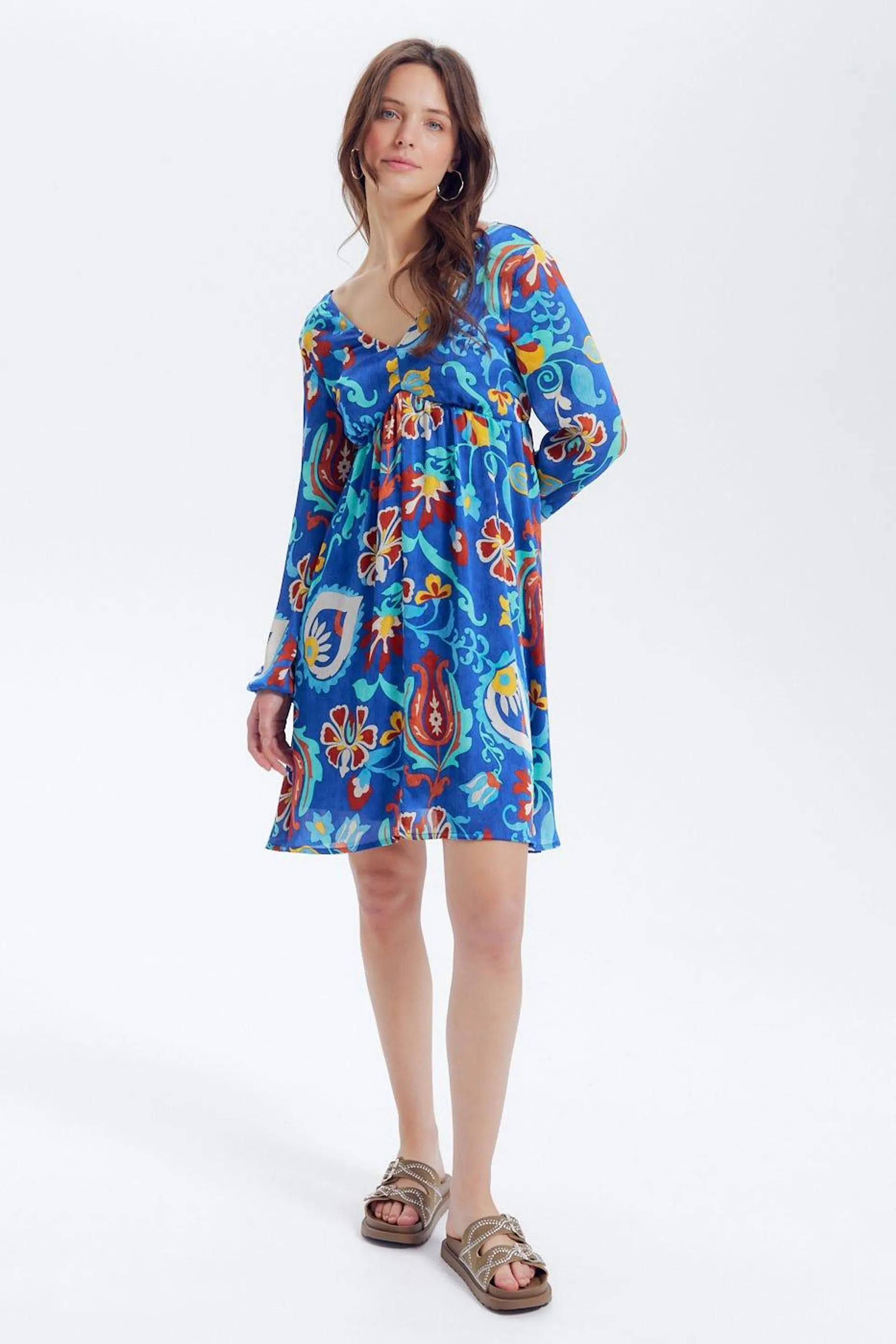 Robe courte imprimée Femme - Imprimé bleu