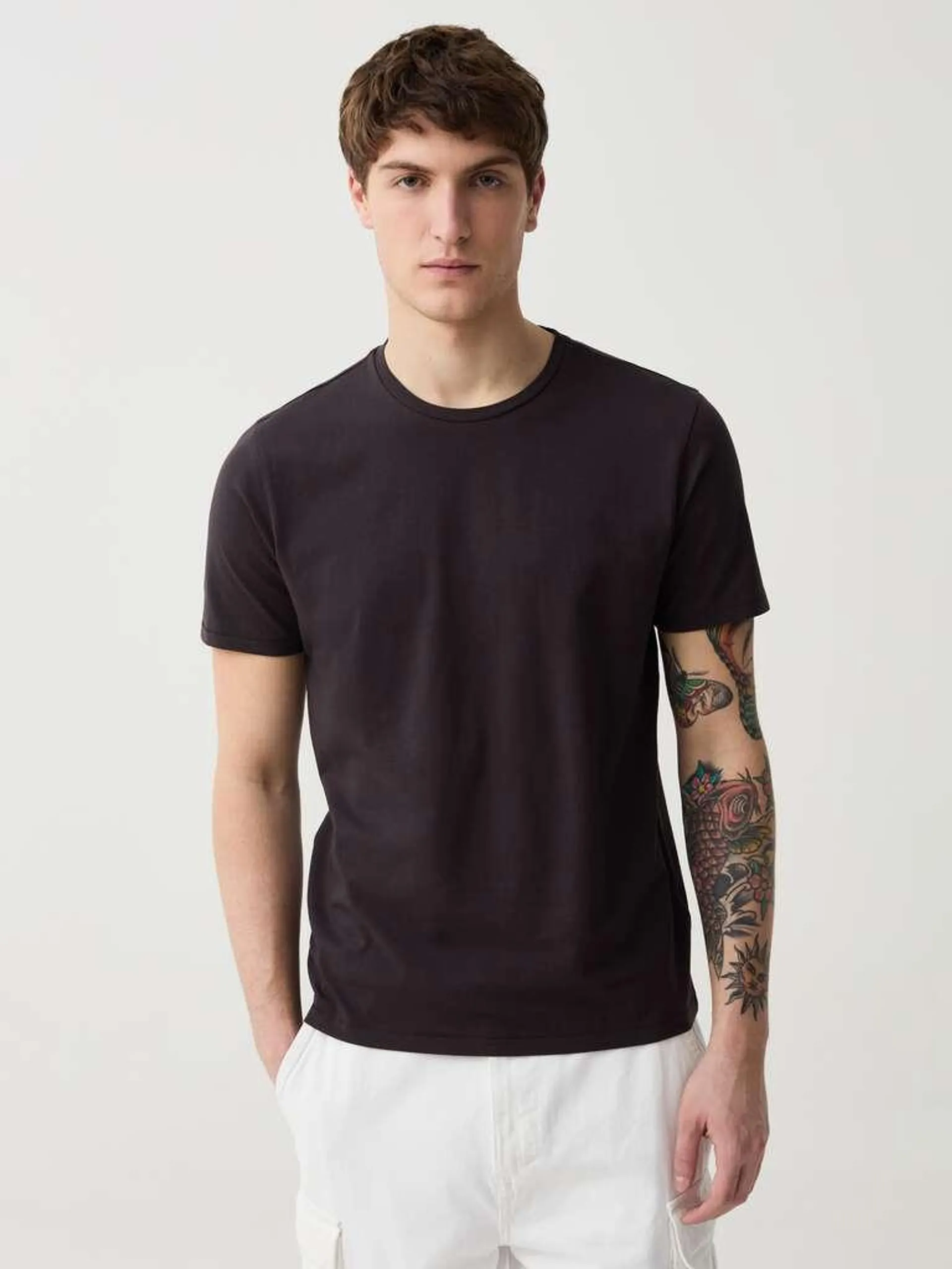 Slim-fit T-shirt in stretch organic cotton Brun foncé