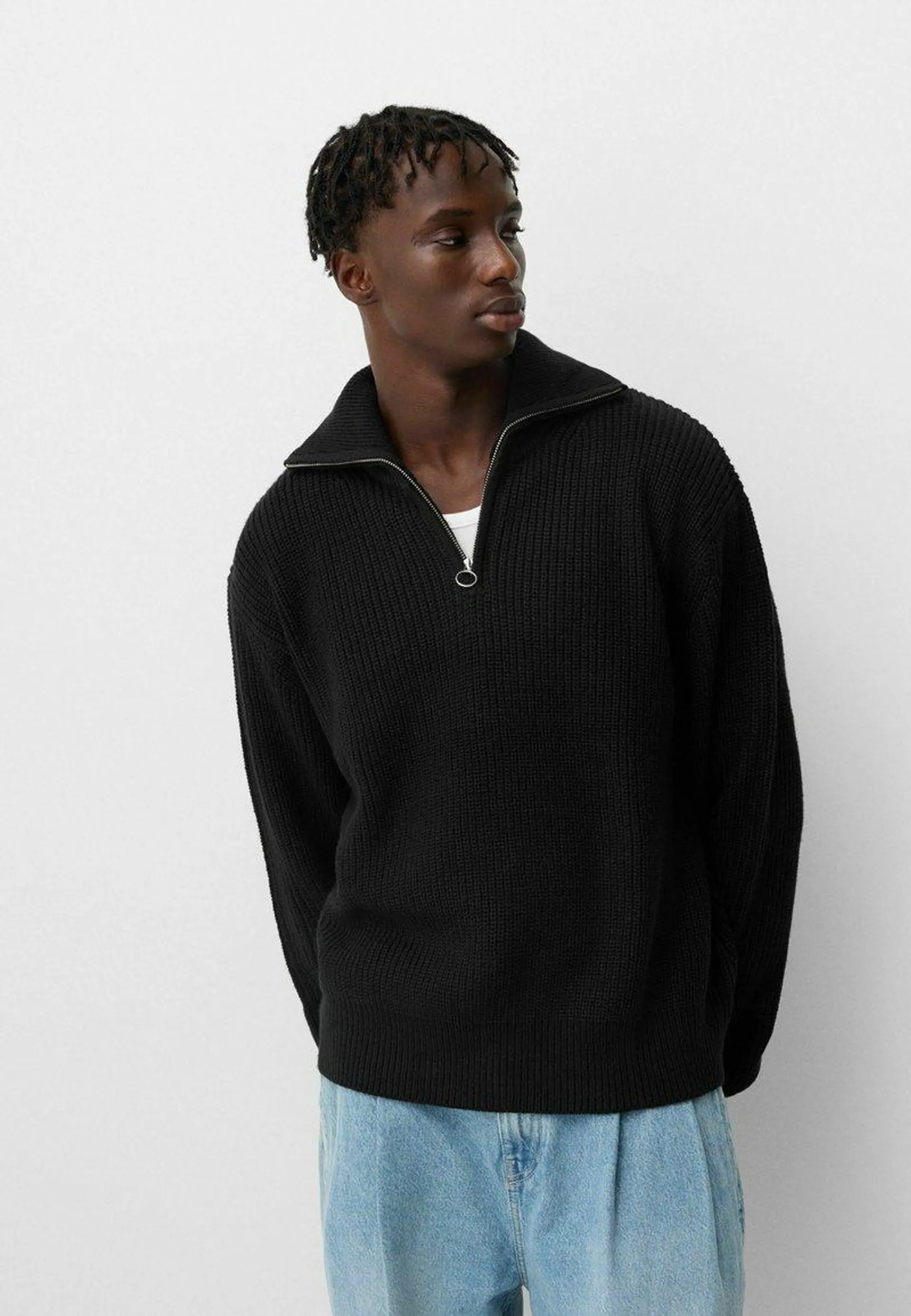 ZIP NECK - Pullover - black