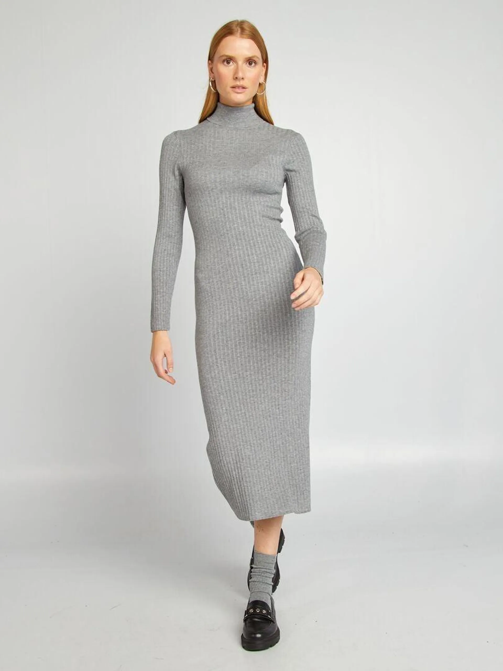 Robe pull col roulé - Gris