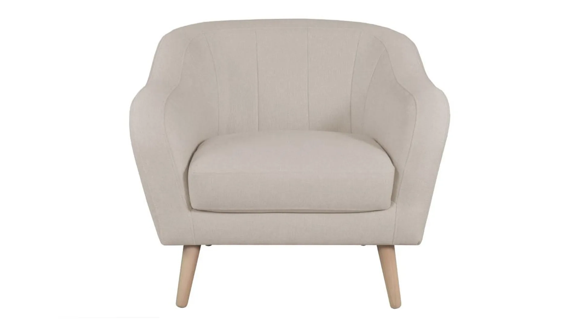 Fauteuil scandinave en tissu beige et bois clair ISIS