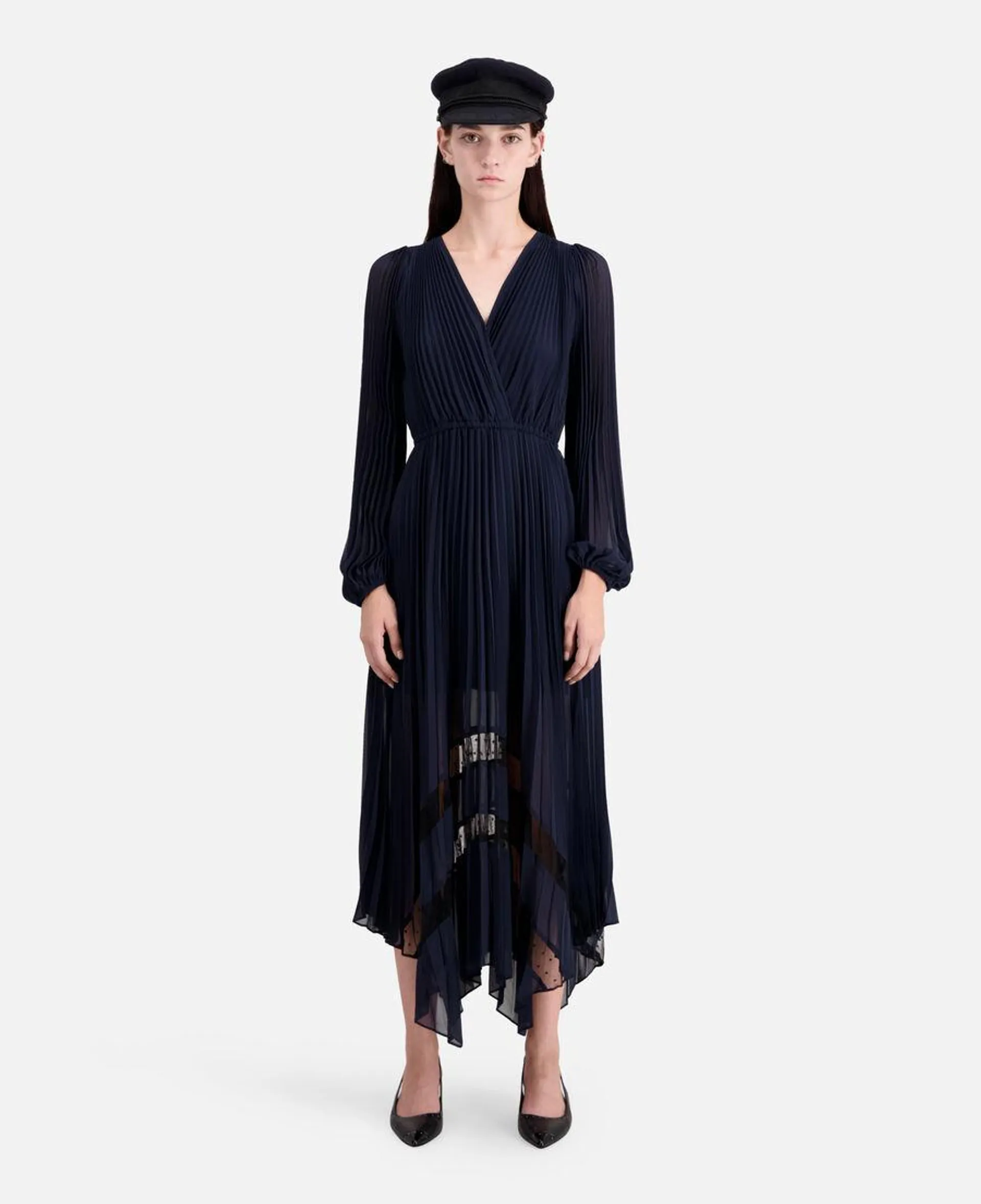 Robe longue plissée bleu marine