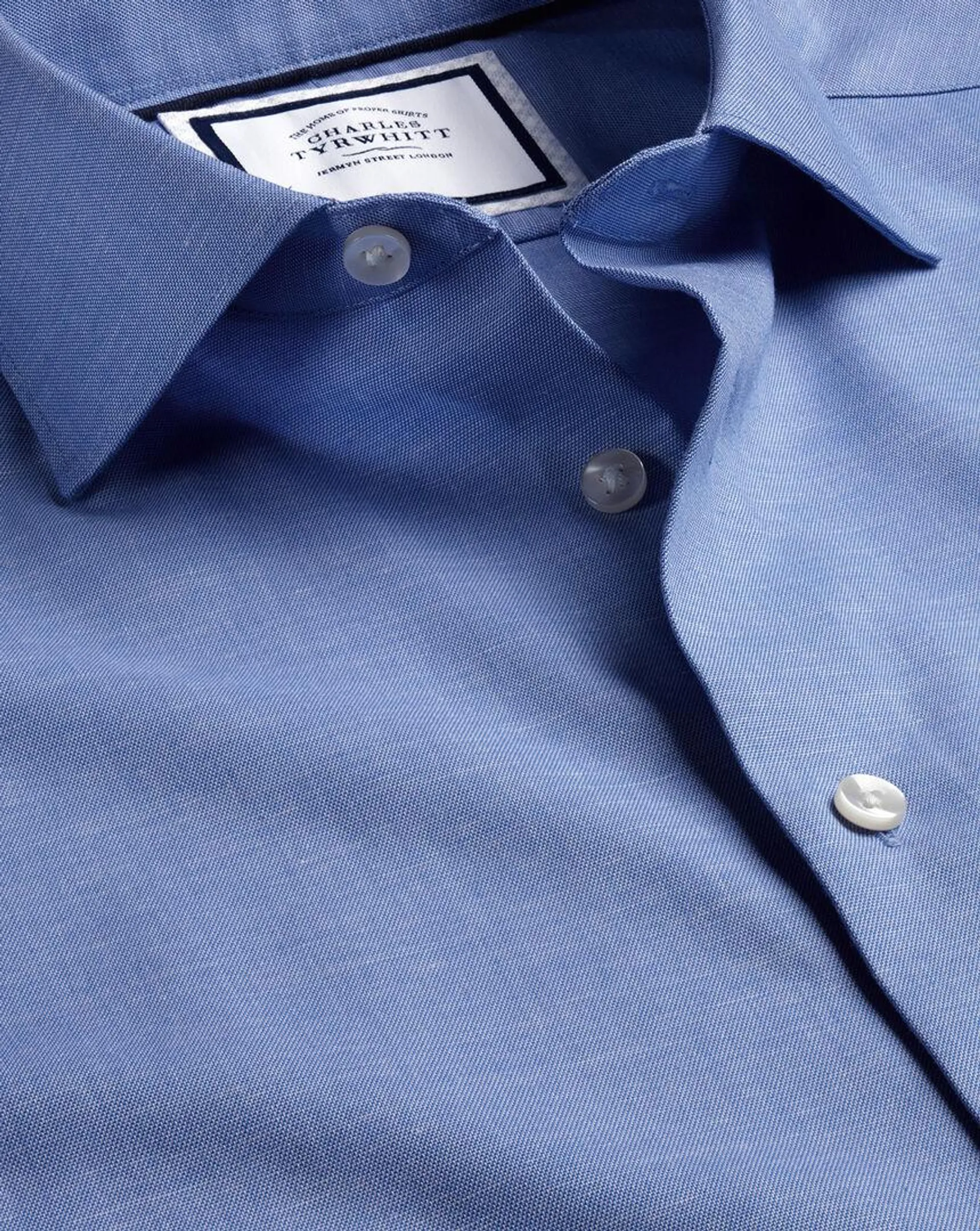 Semi-Cutaway Collar Non-Iron Cotton Linen Shirt - Cobalt Blue
