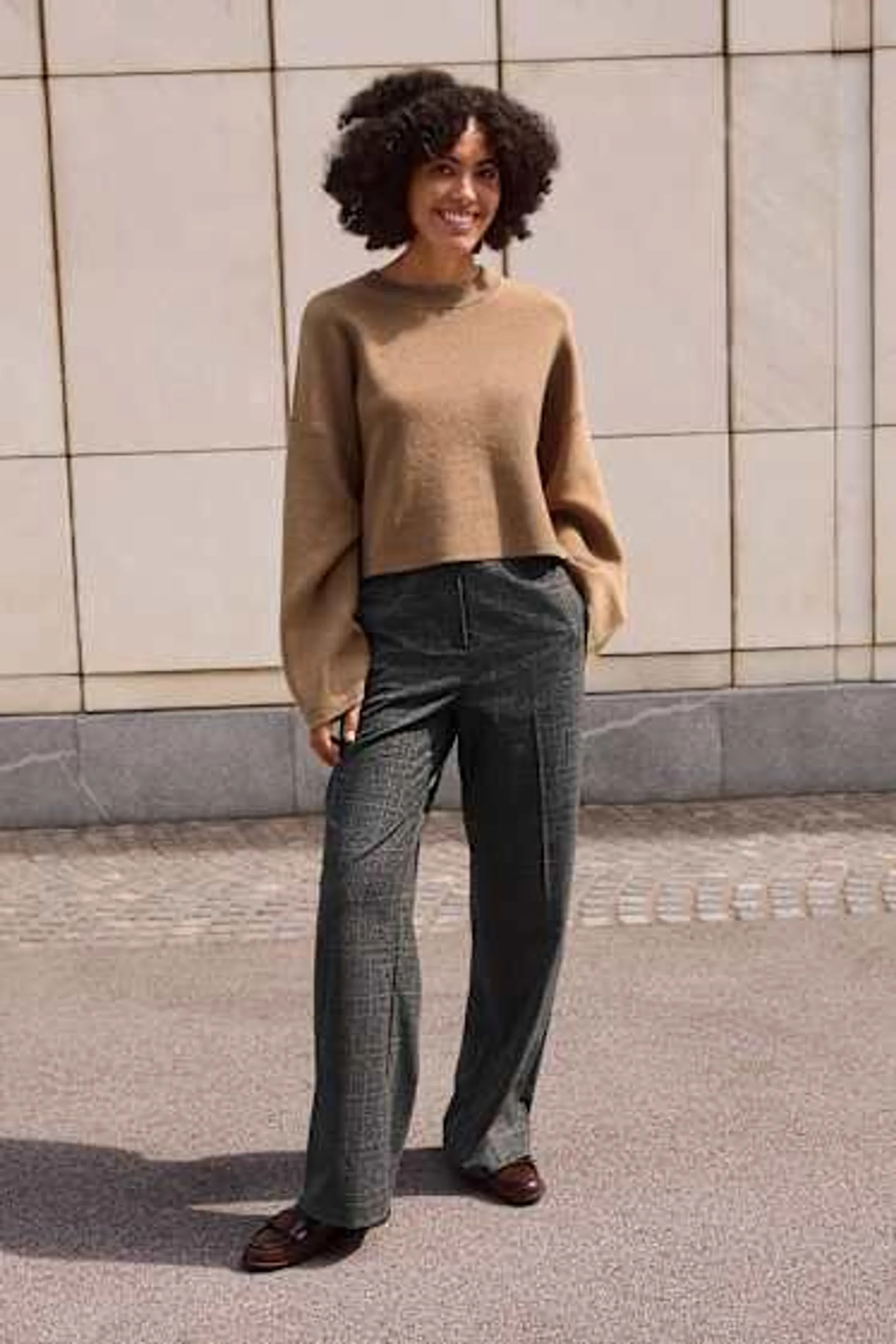 Cloth trousers - high-rise waist - wide leg - check