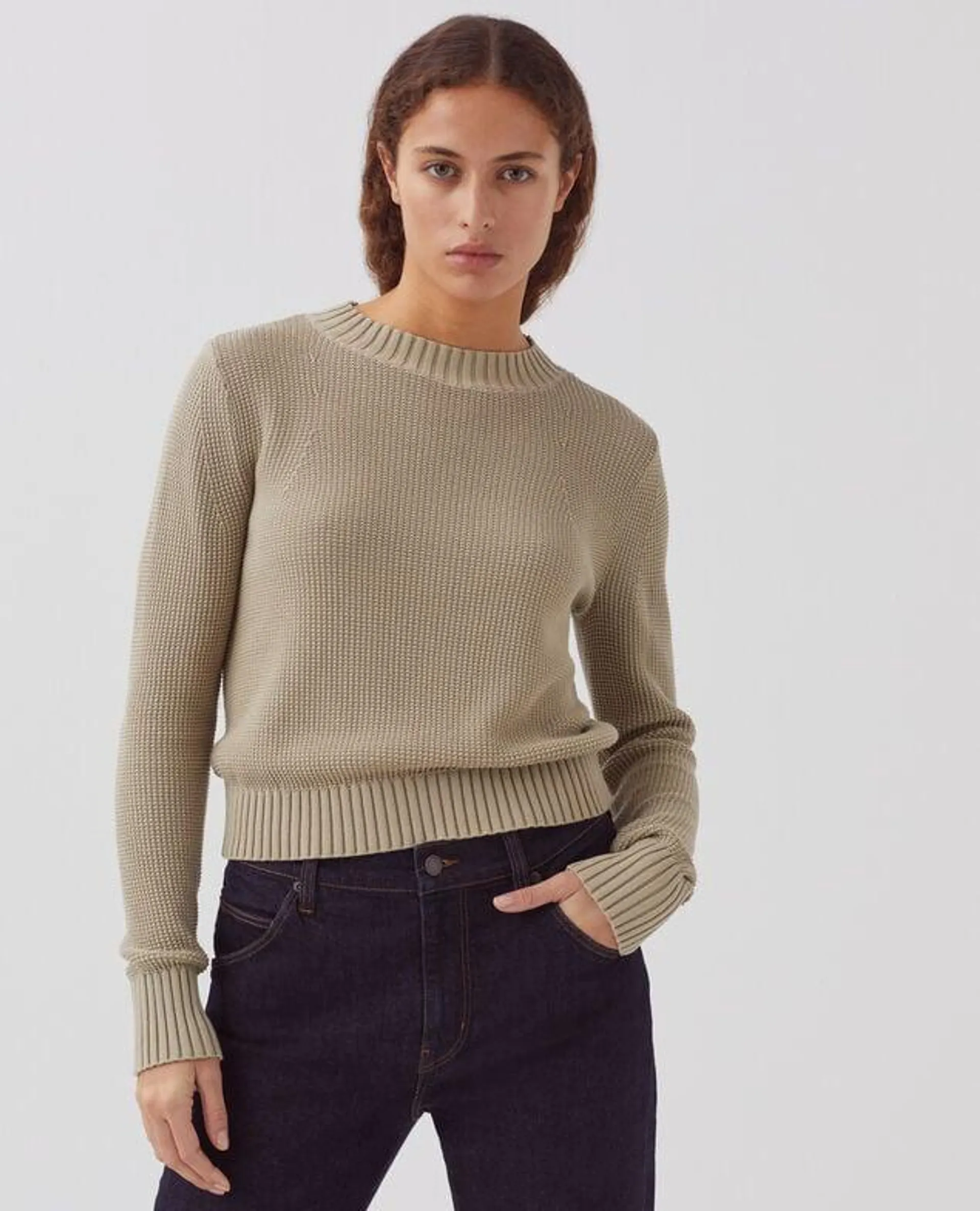 Pull col rond en coton terre