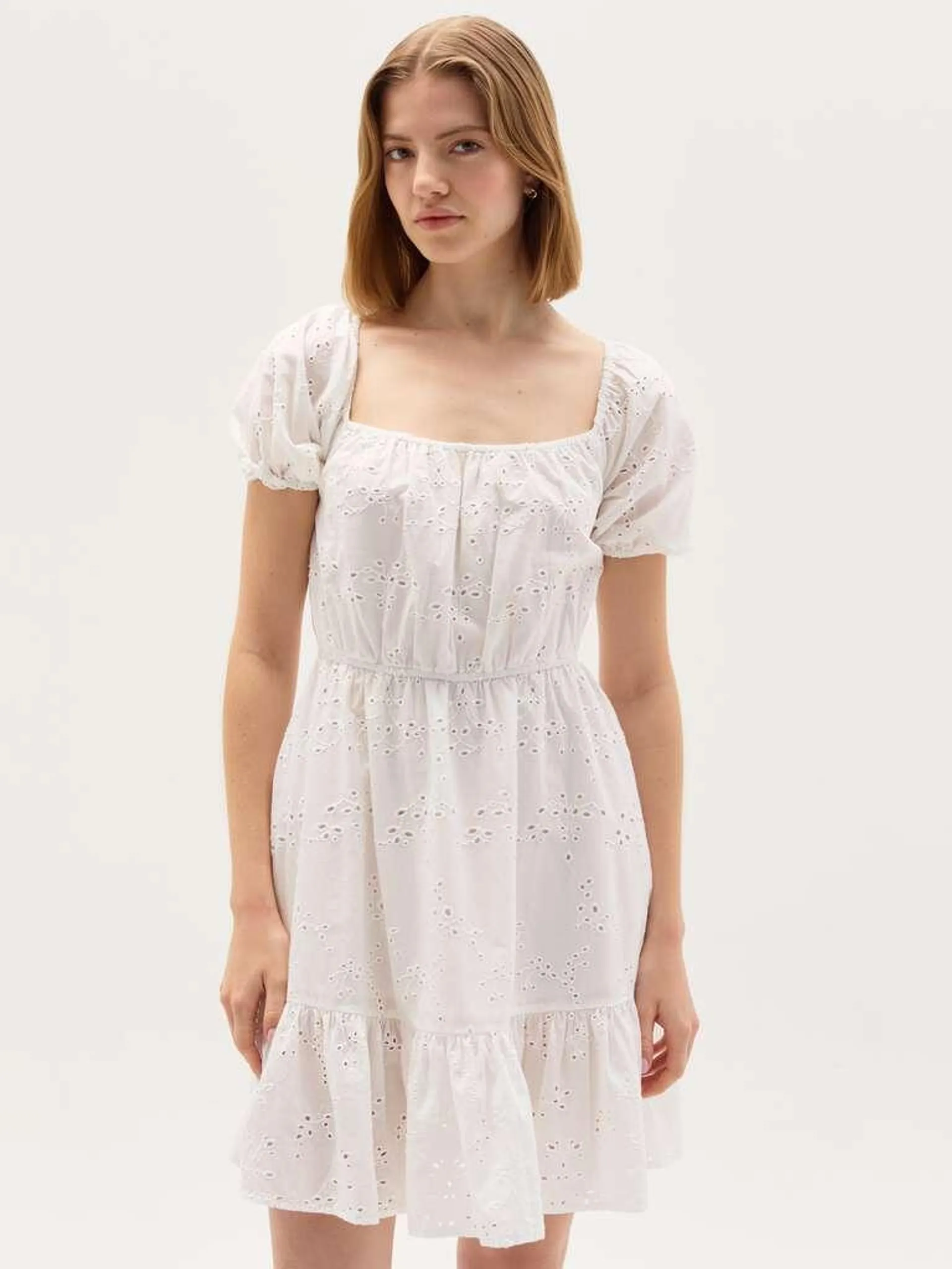 short tiered dress in broderie anglaise Blanc optique