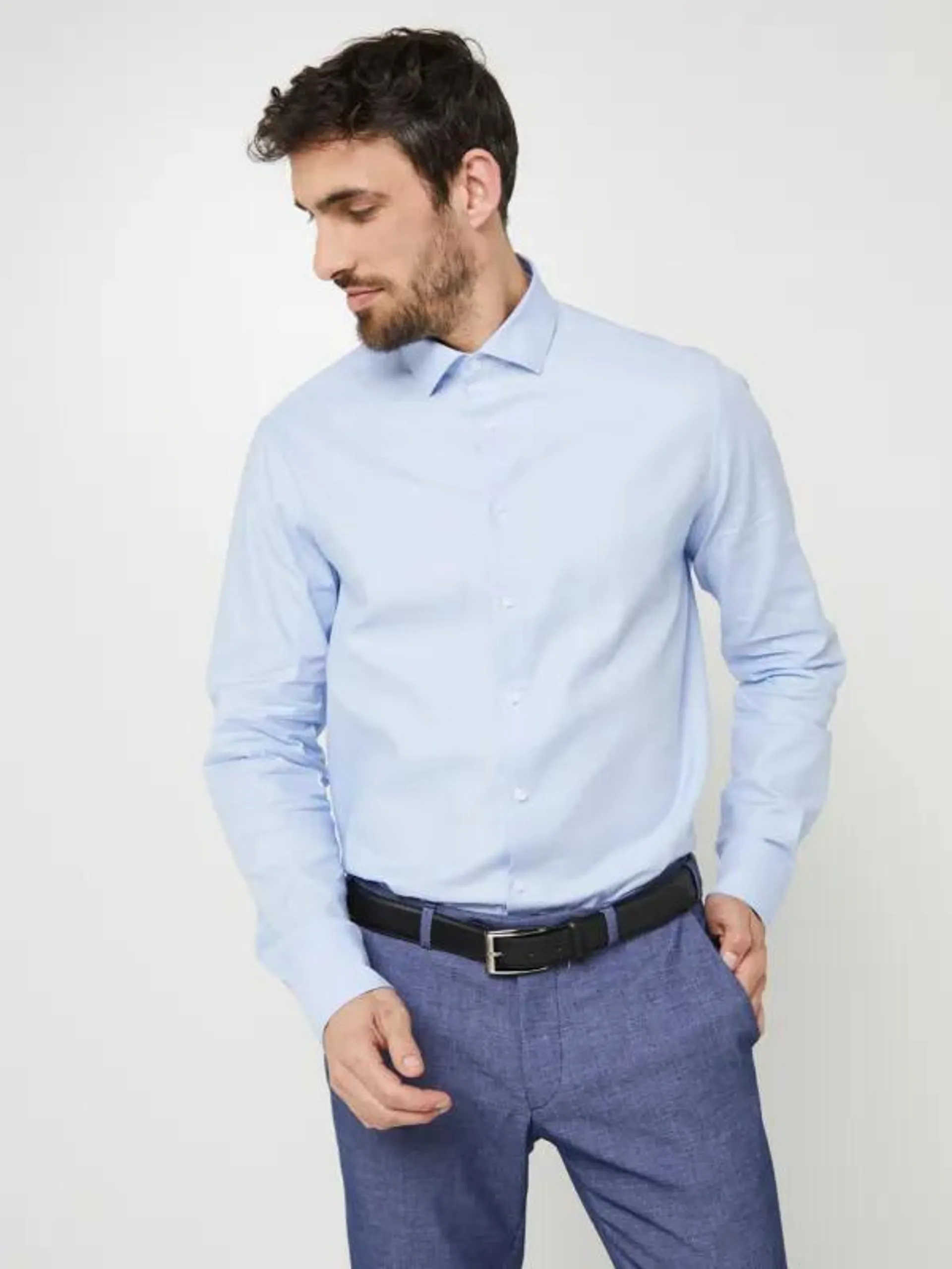 Chemise De Ville Slim En Tissu Piqué Uni - Bleu ciel