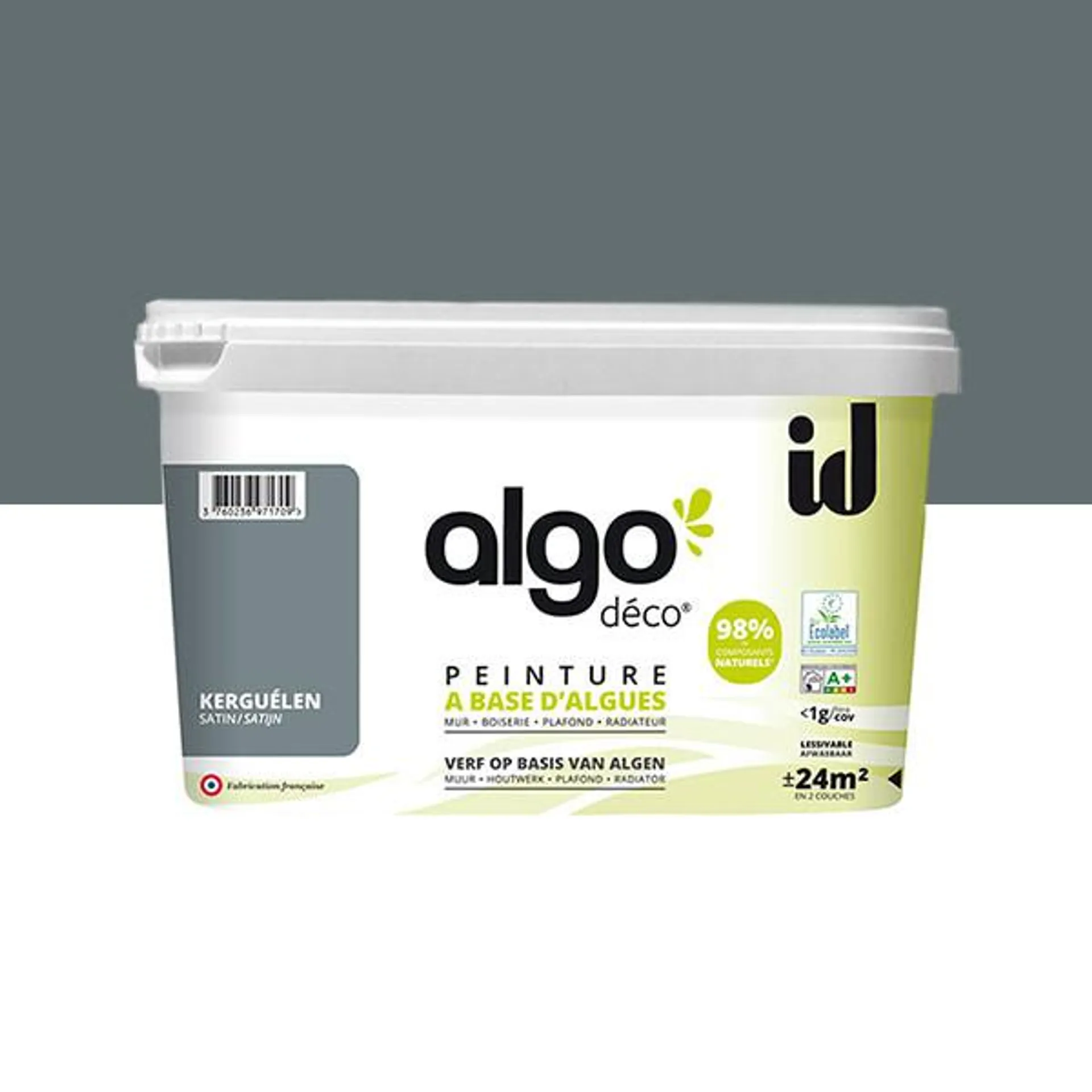 Peinture Algo bio sourcée multi-supports murs, plafonds et boiseries gris satin 2L