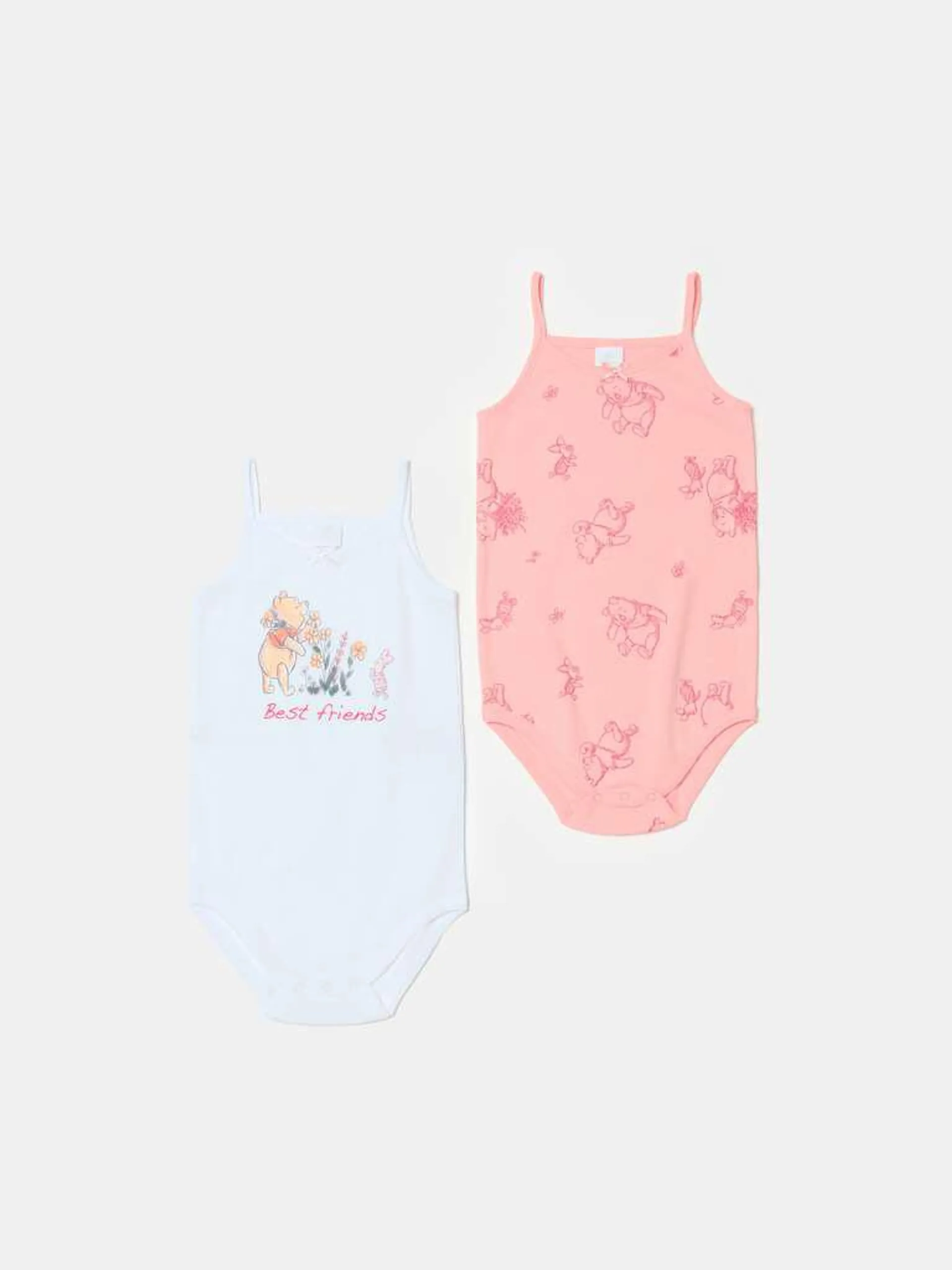 Winnie The Pooh two-pack organic cotton bodysuits Blanc/rose