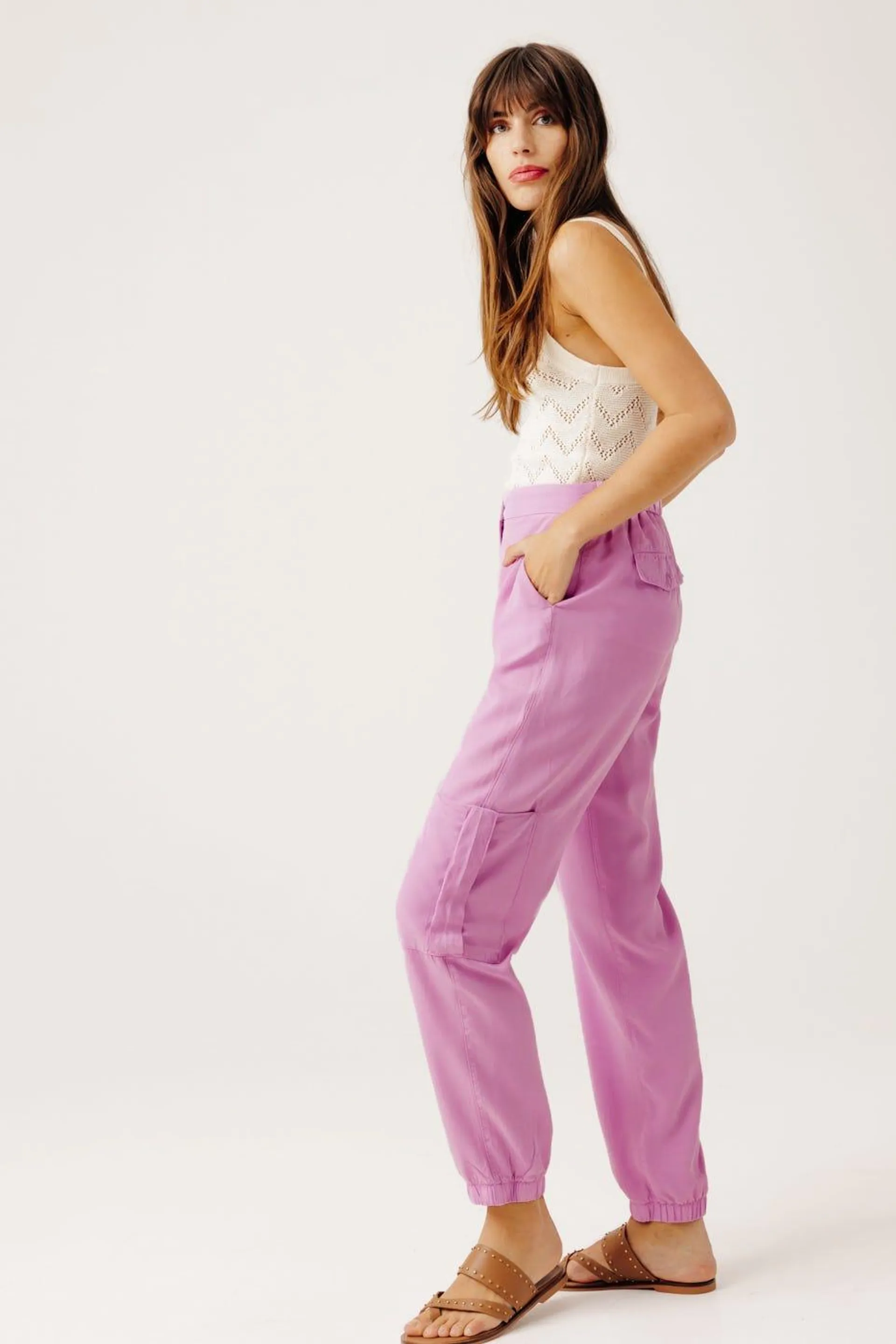 Pantalon cargo en Lyocell - Lilas