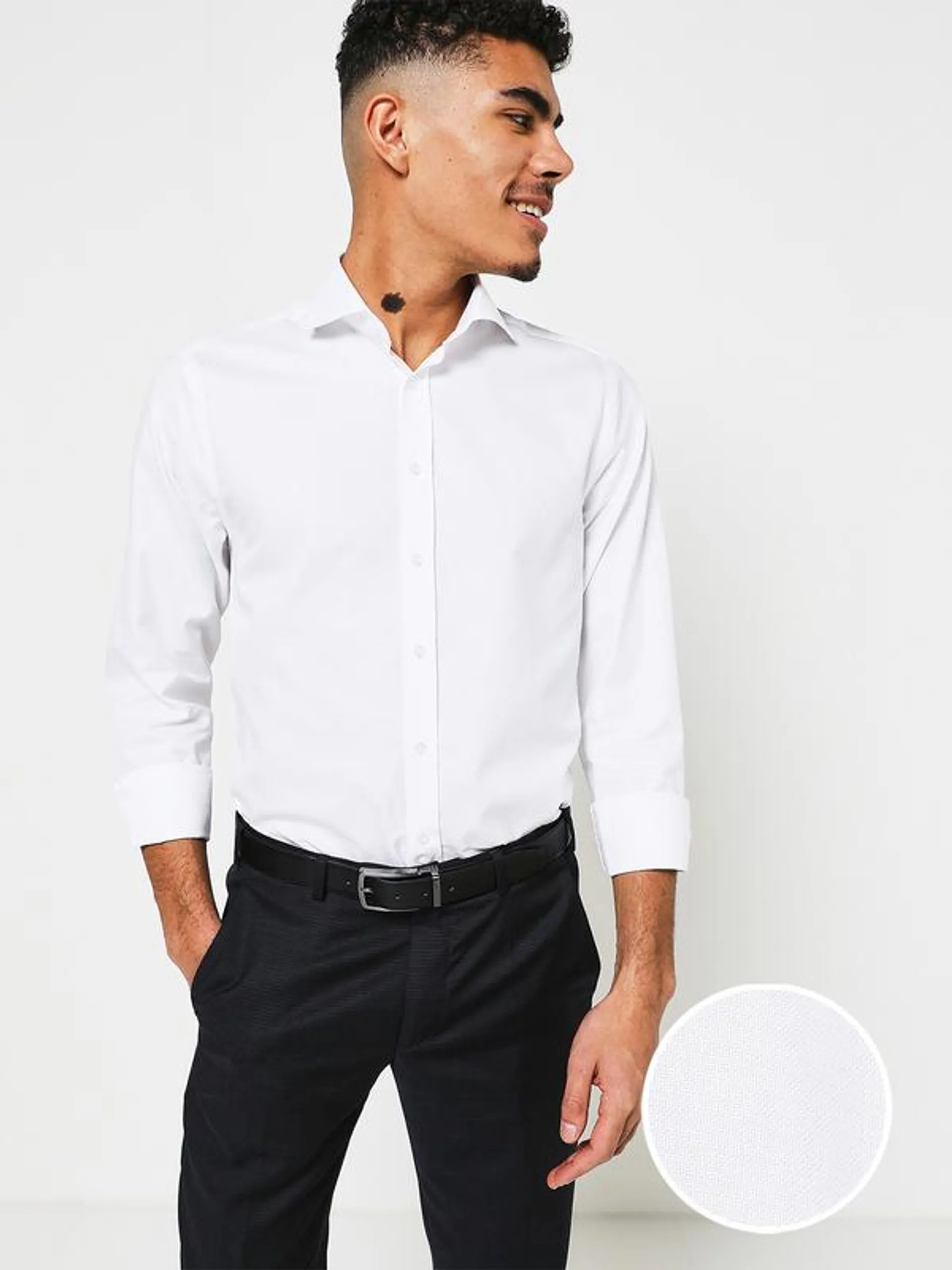 Chemise Droite En Coton Faux Uni - Blanc