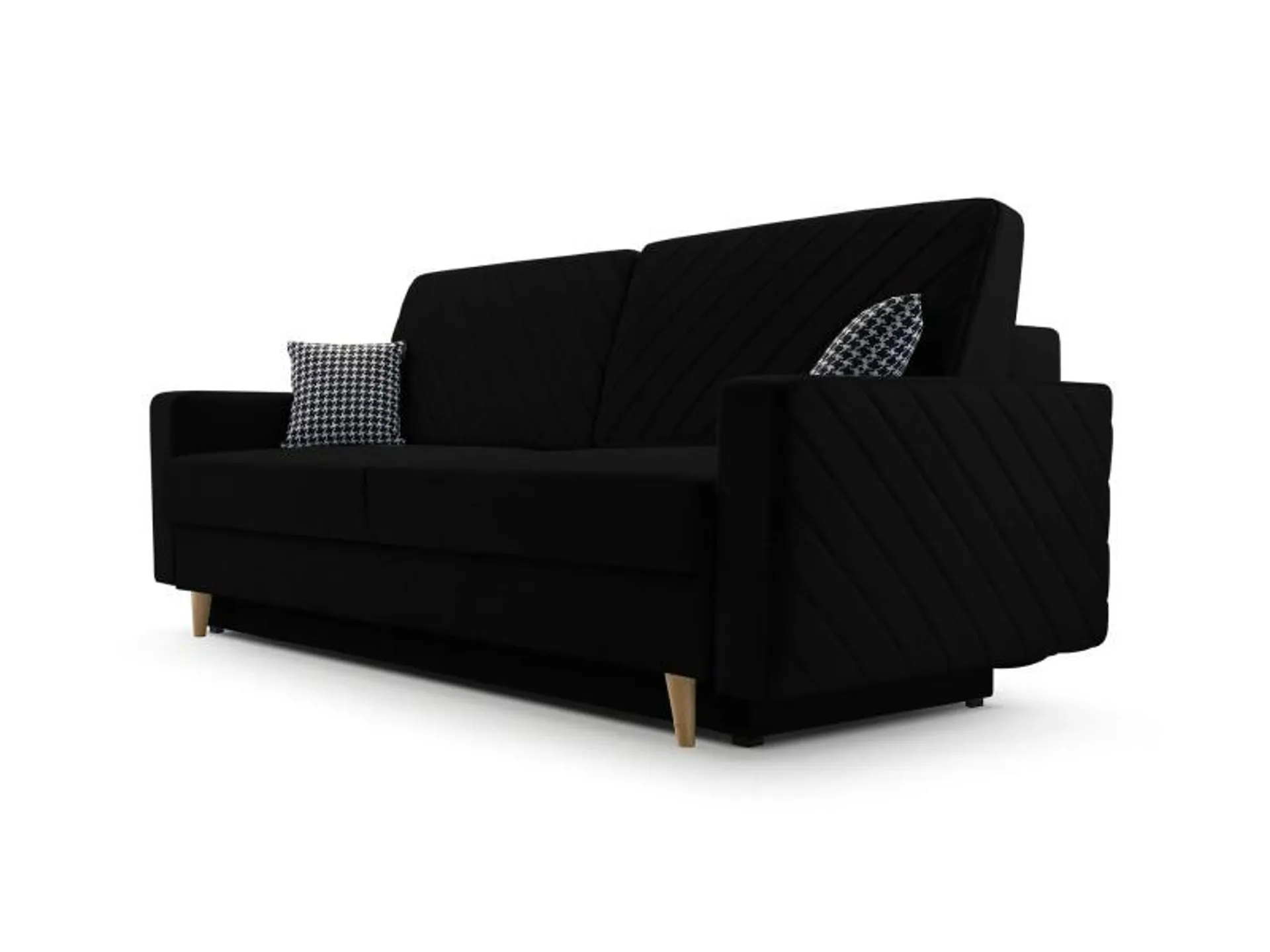 Canapé-lit avec piqûres décoratives, canapé convertible, canapé-lit avec conteneur de literie - california - fuego 159 noir