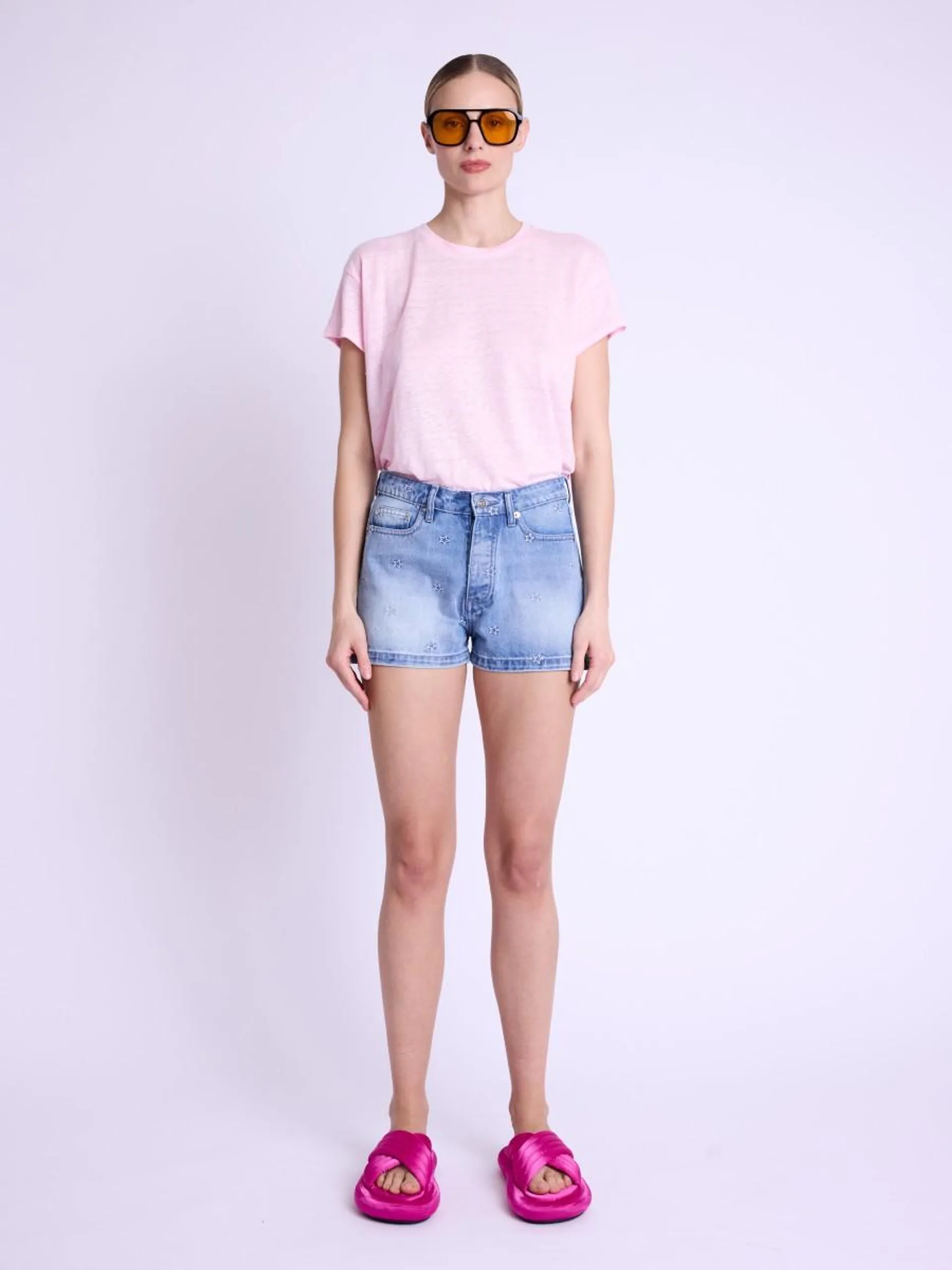 SERI | Short en jean étoiles brodées