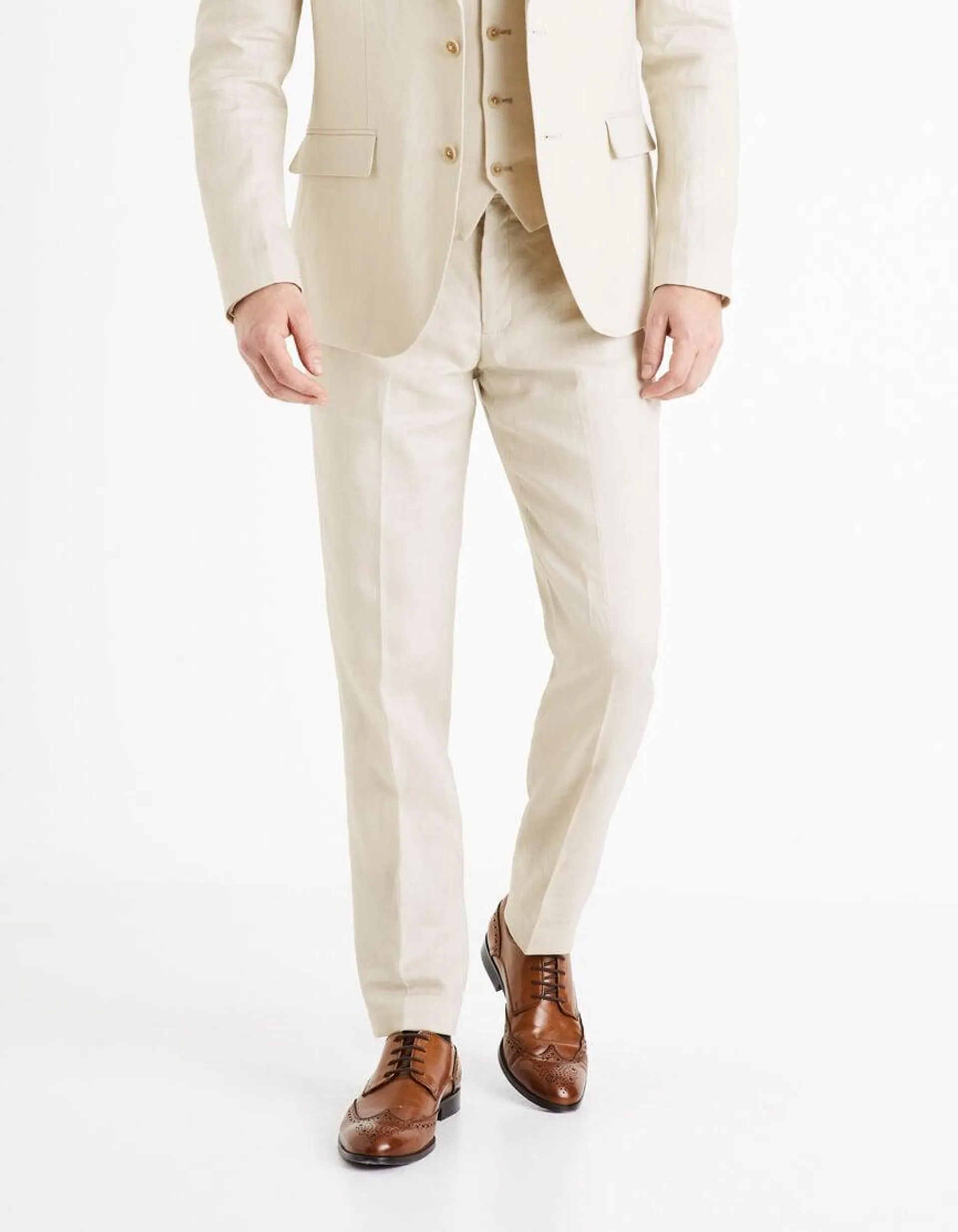 Pantalon de costume slim en lin - beige