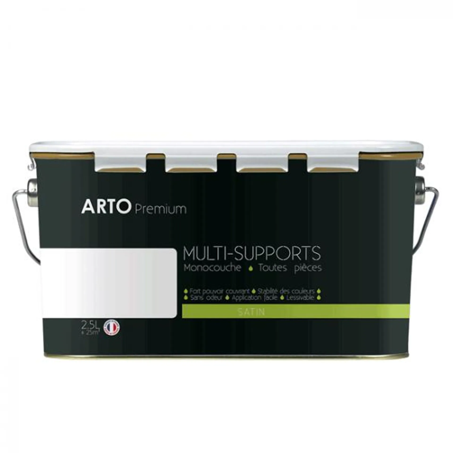 Peinture ARTO premium multi - supports murs, plafonds, boiseries, plinthes et radiateurs blanc satin 2,5 L