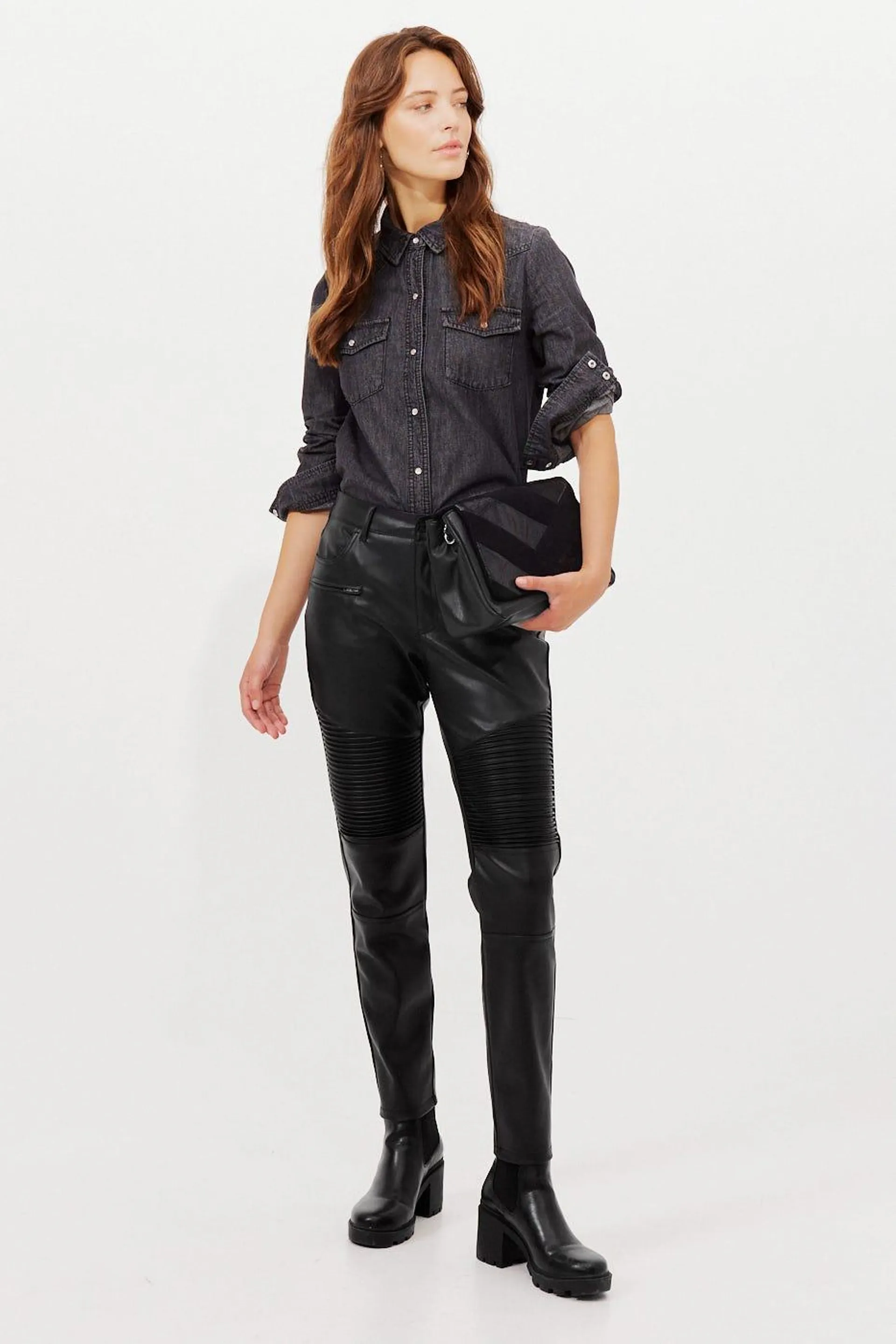 Pantalon biker en simili Femme - Noir