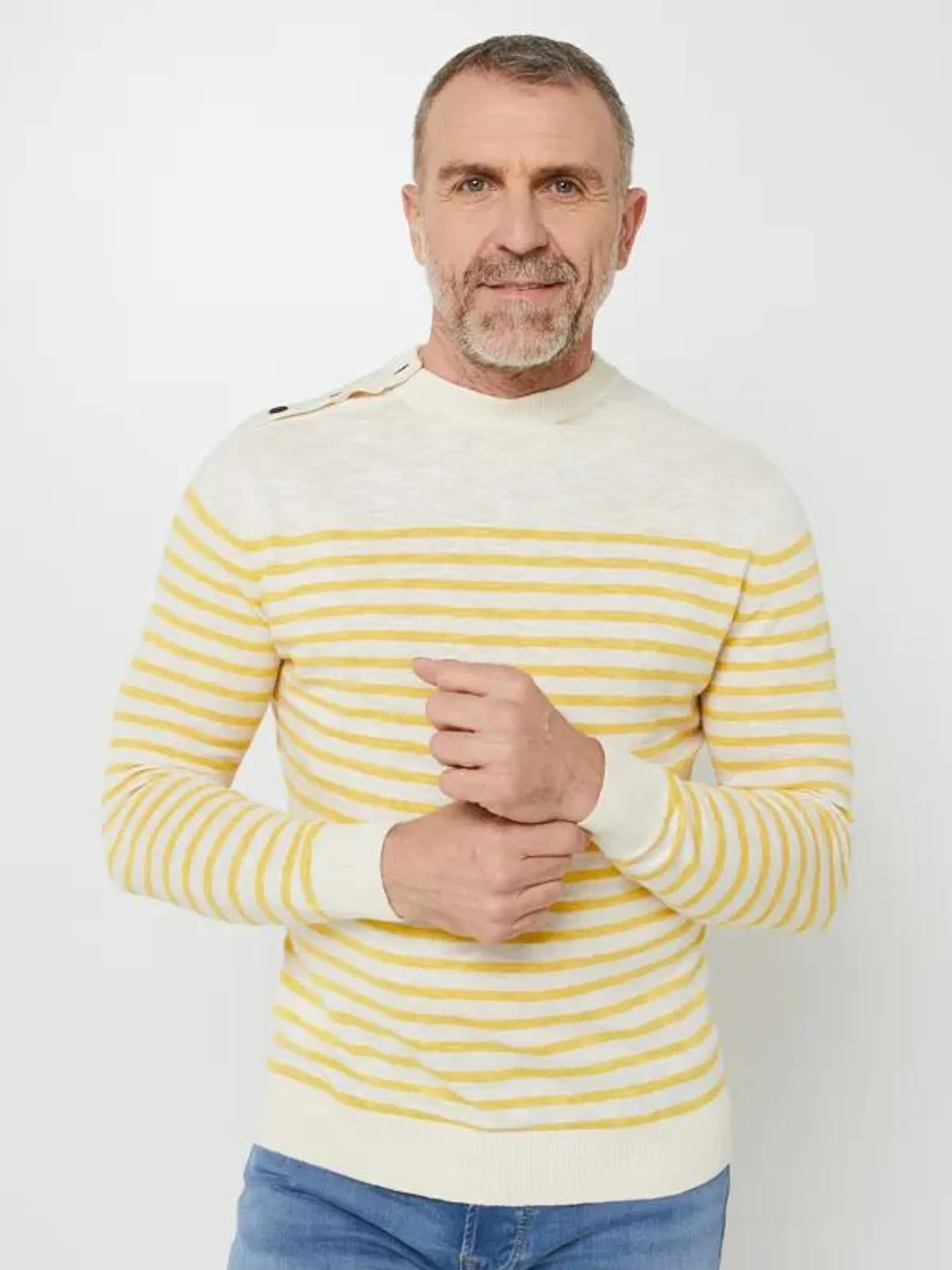 Pull Marinière En Coton Et Lin - Jaune