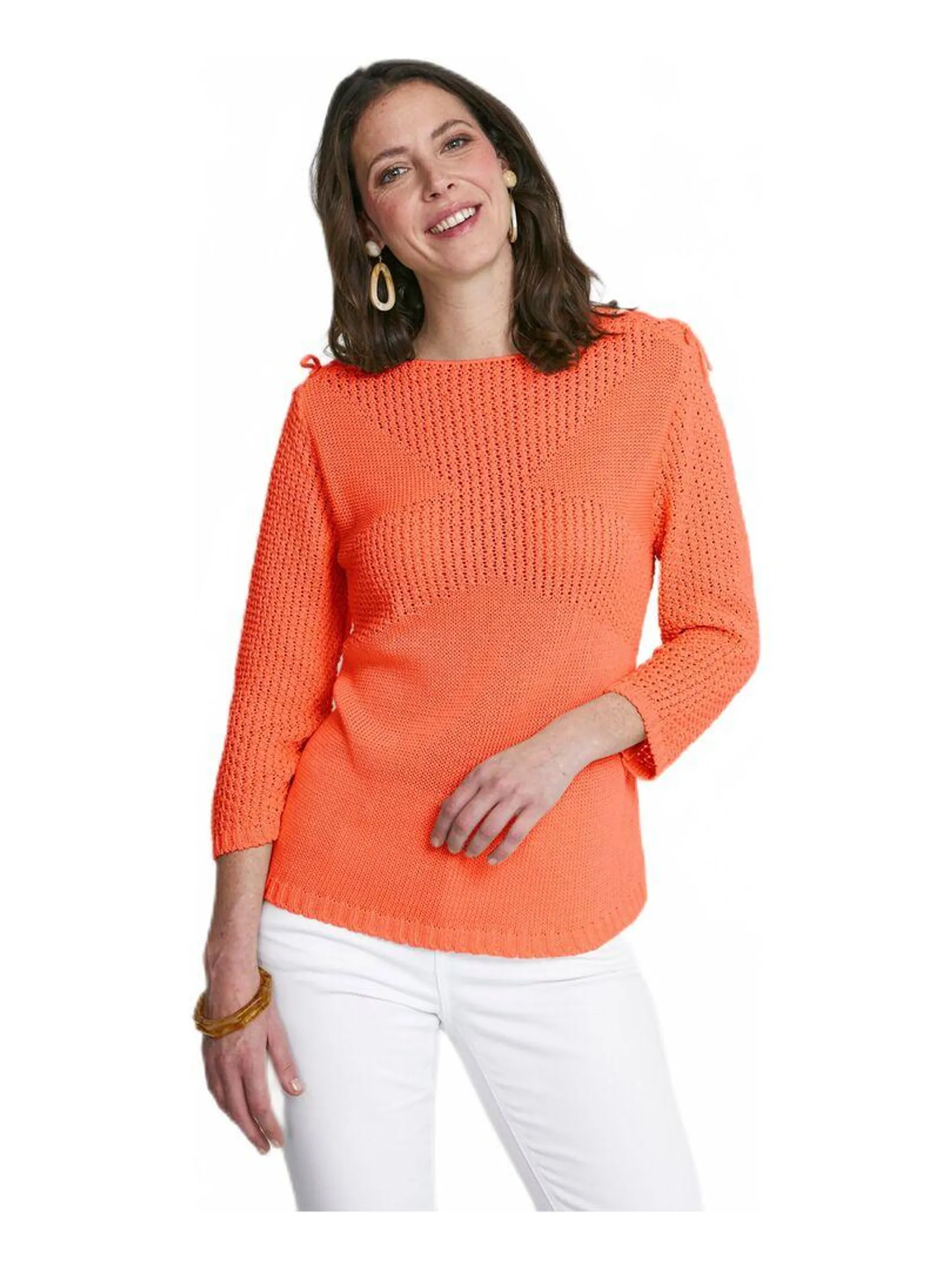 Pull col rond laçage fantaisie - Orange