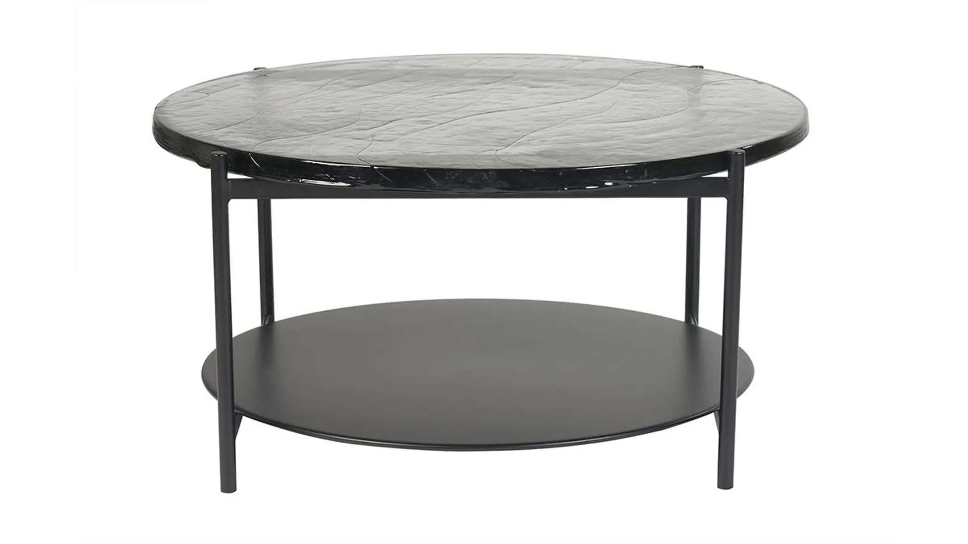 Table basse ronde avec double plateau en verre recyclé et métal noir D85 cm WELLE