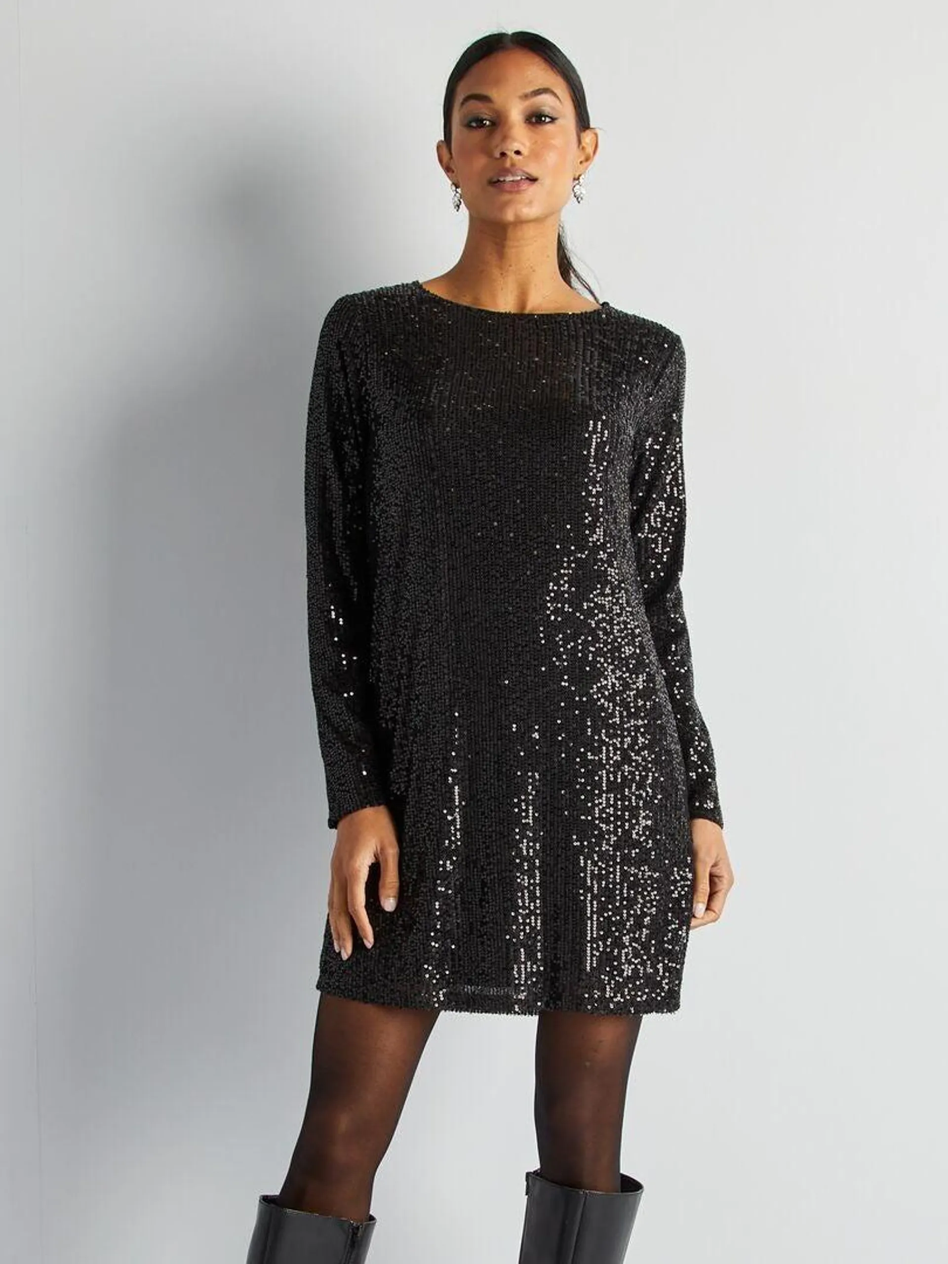 Robe courte à sequins - Noir