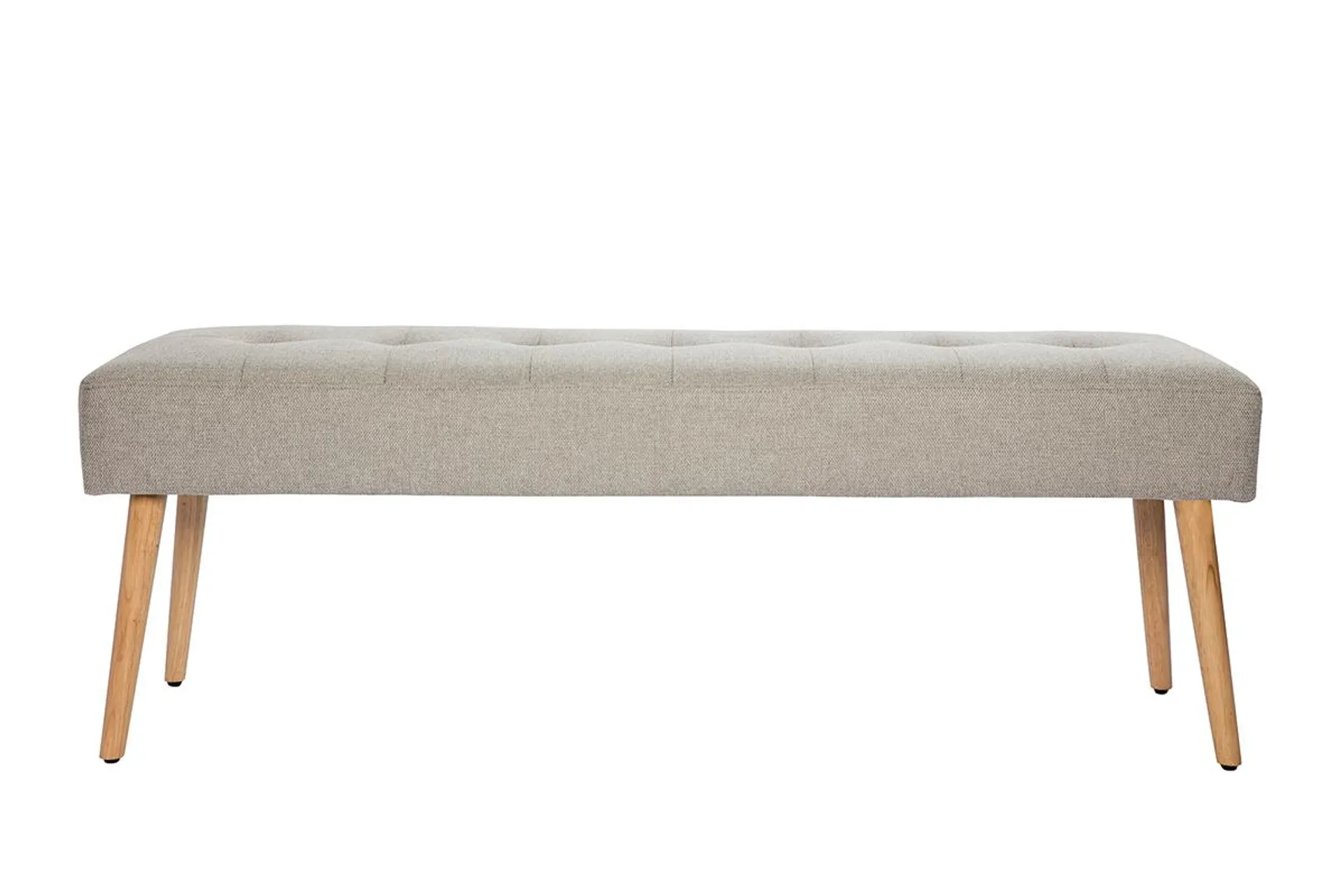 Banc scandinave capitonné en tissu effet velours texturé gris clair et bois clair L130 cm GUESTA