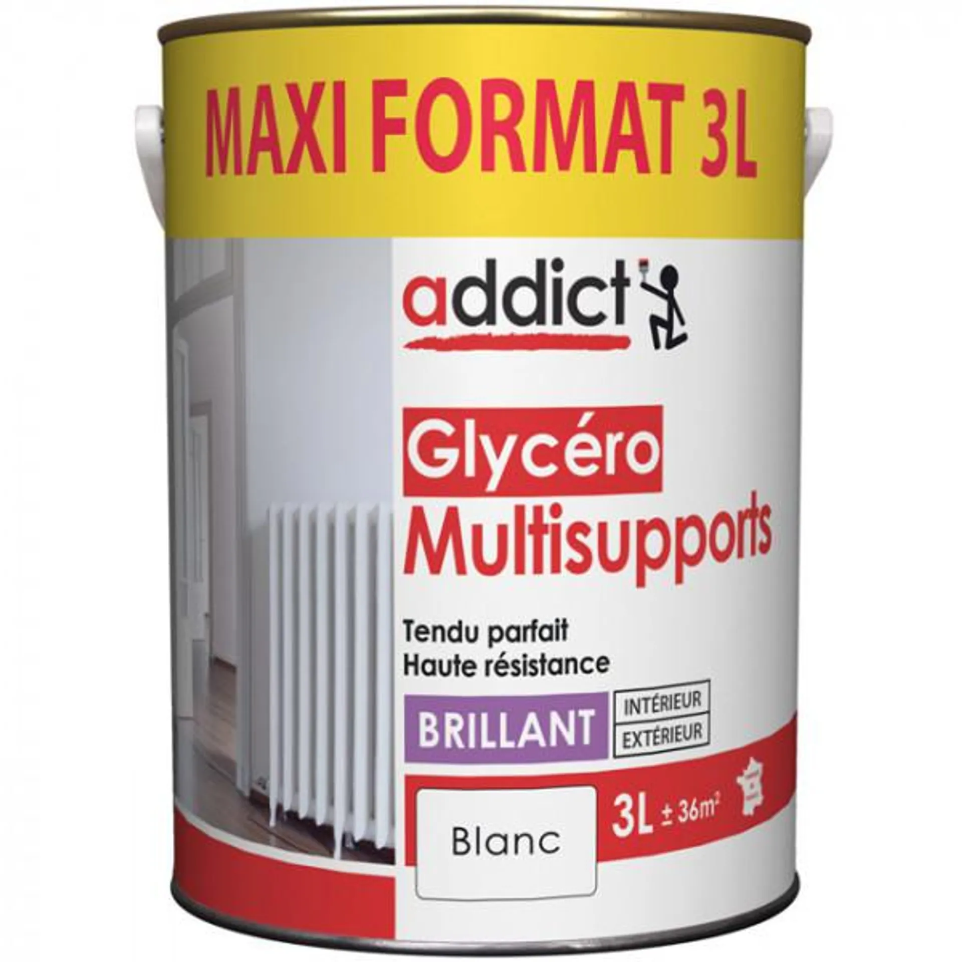 Peinture Addict glycéro multi-supports murs, plafonds, boiseries et radiateurs blanc brillant 3L