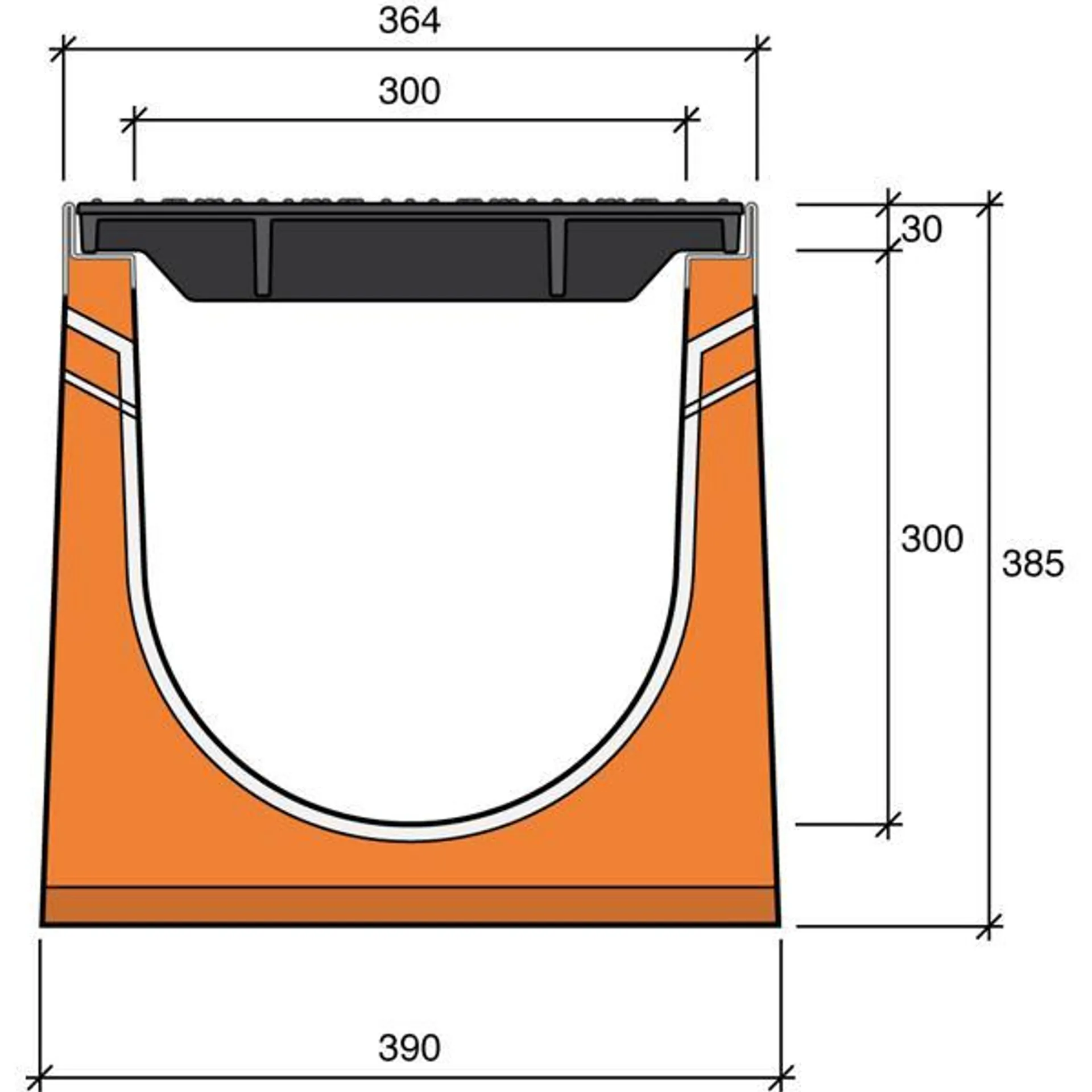 CANIVEAU BETON URBAN-I 300 L364XH385 +2 GRILLES FONTE D400 1M