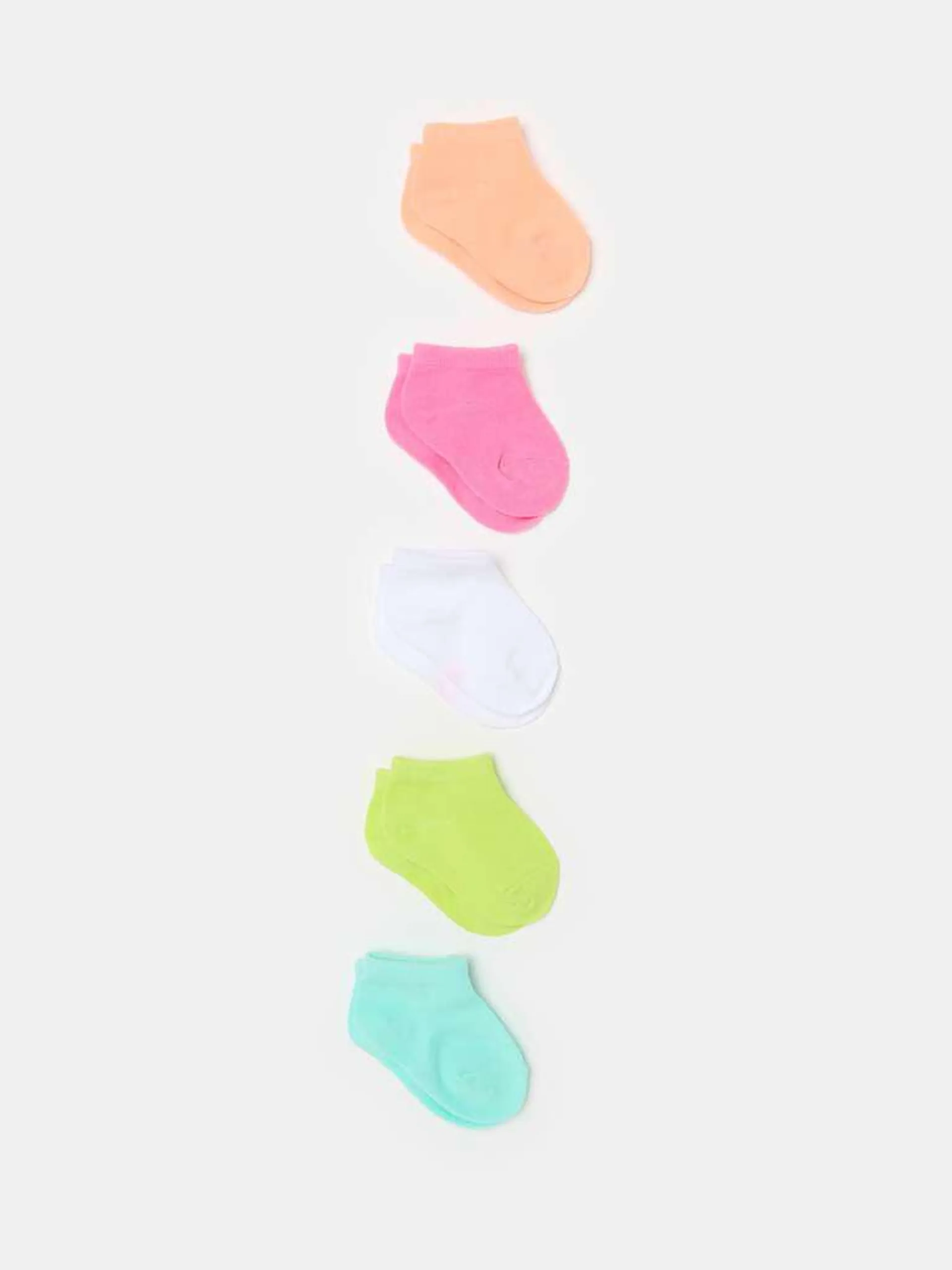 Five-pair pack short socks in organic cotton Rose/vert