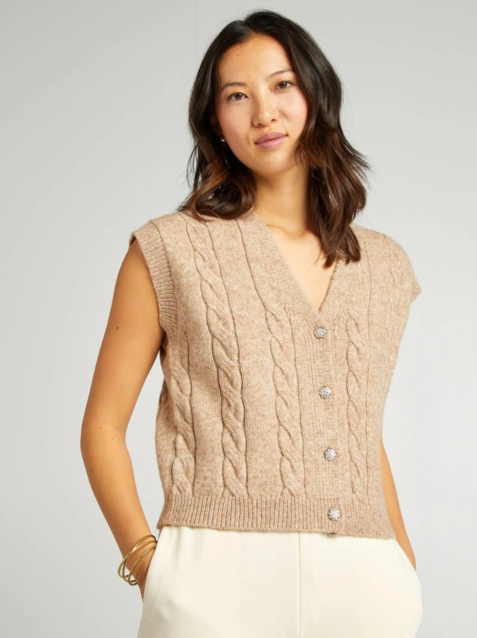 Pull sans manches torsadés - Beige