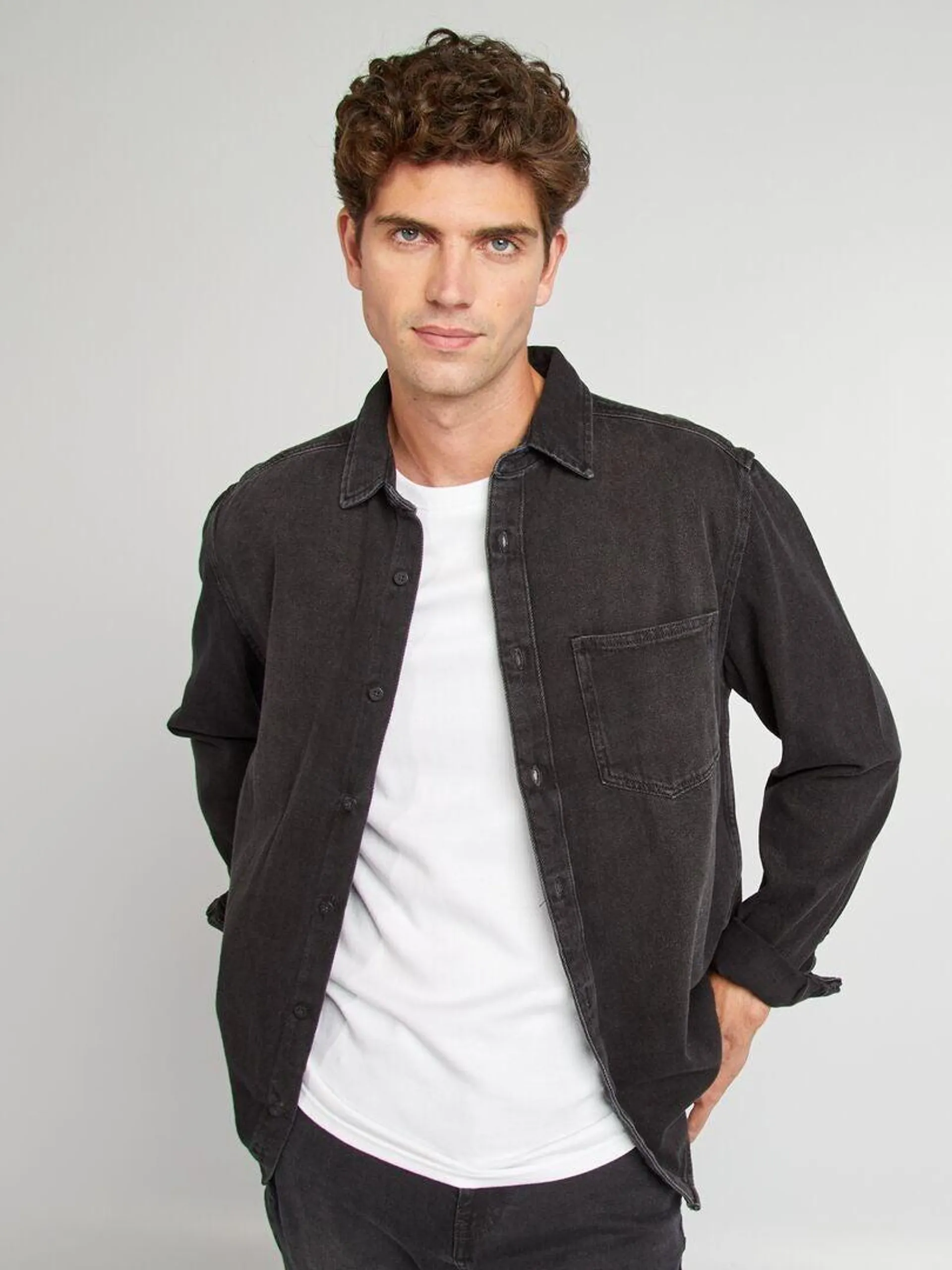 Chemise classique unie denim - Gris