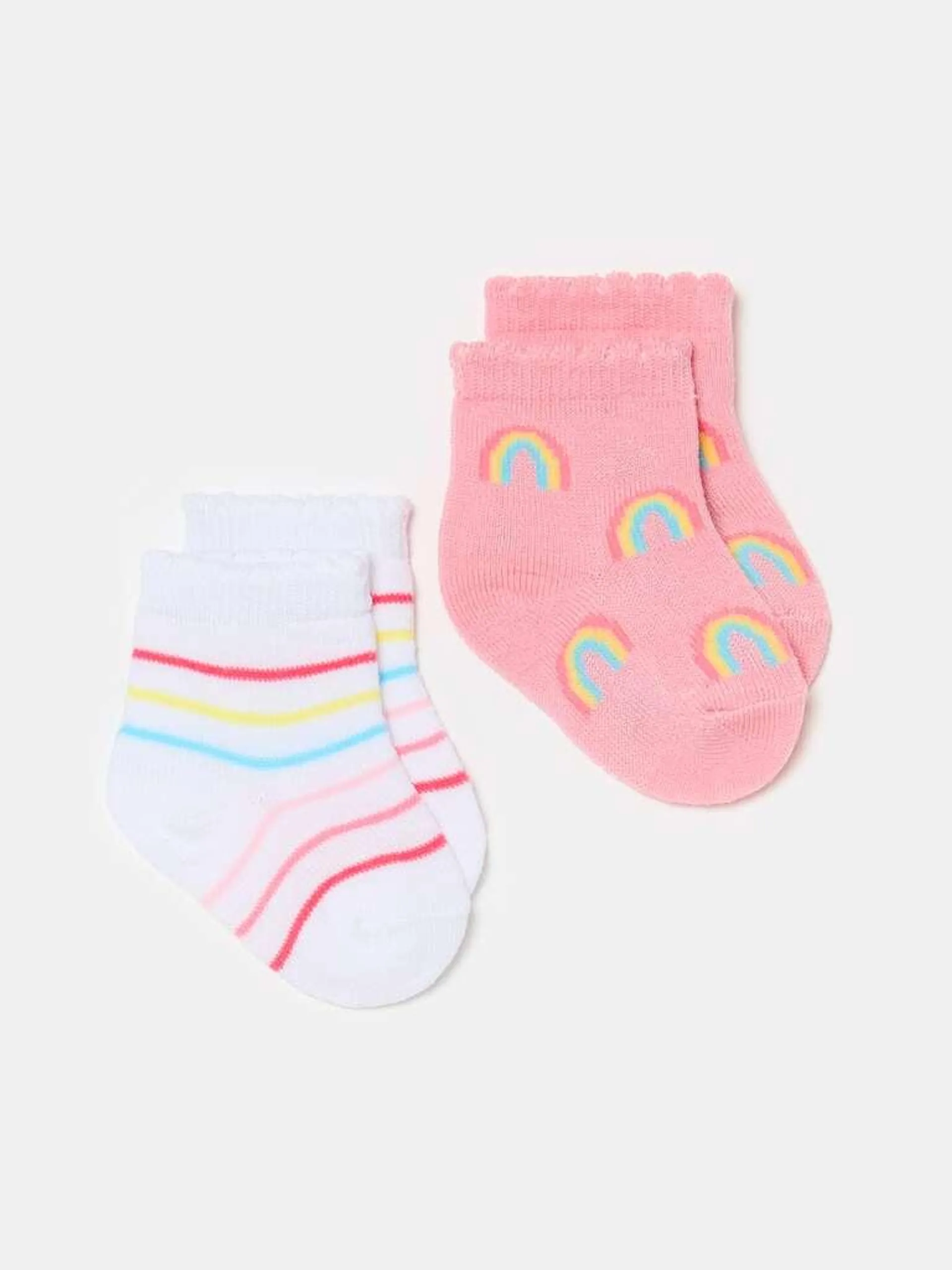 Two-pair pack short stretch socks with design Blanc/rose