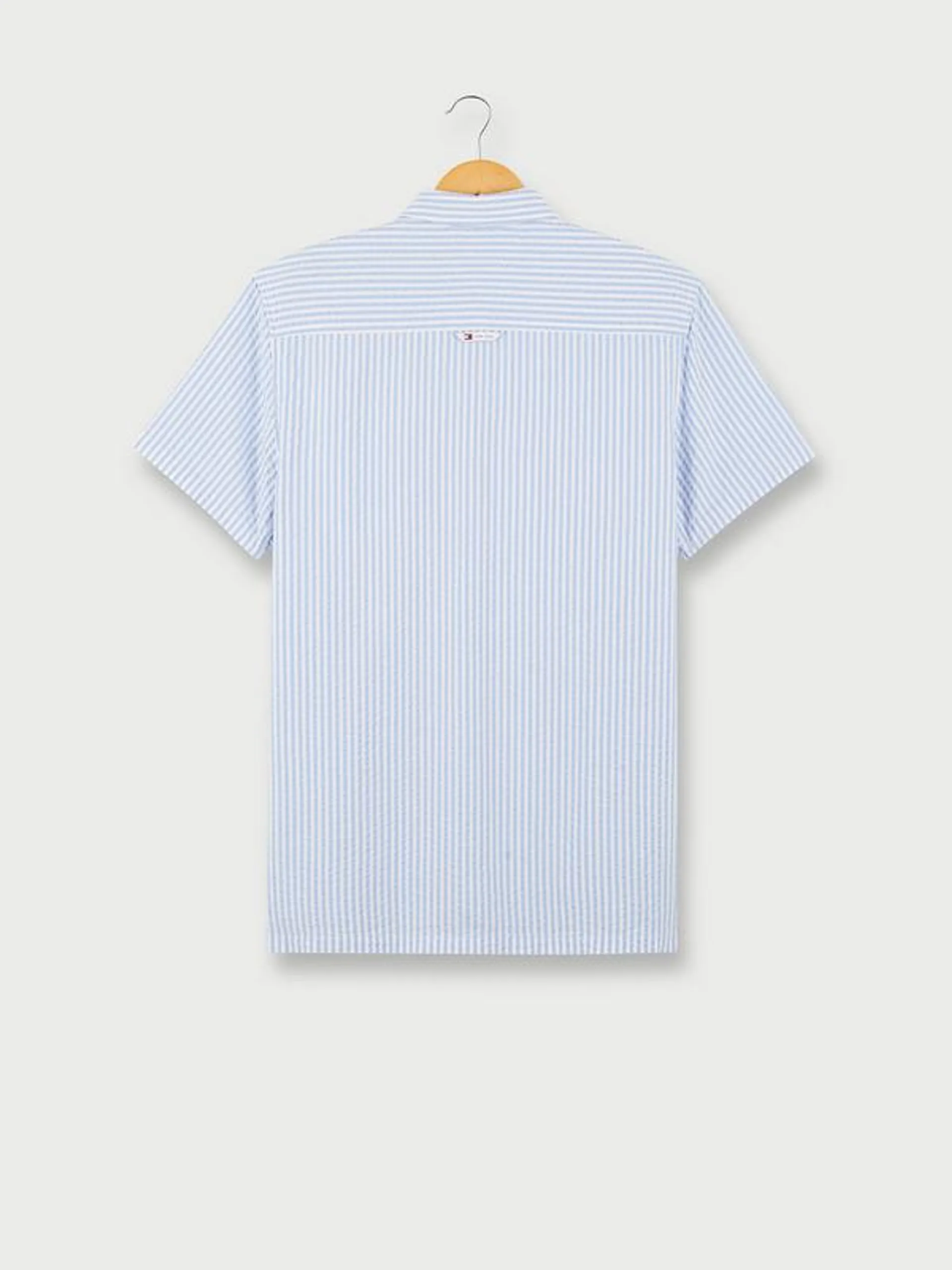 Chemise Manches Courtes En Seersucker 100% Coton Rayé - Bleu ciel