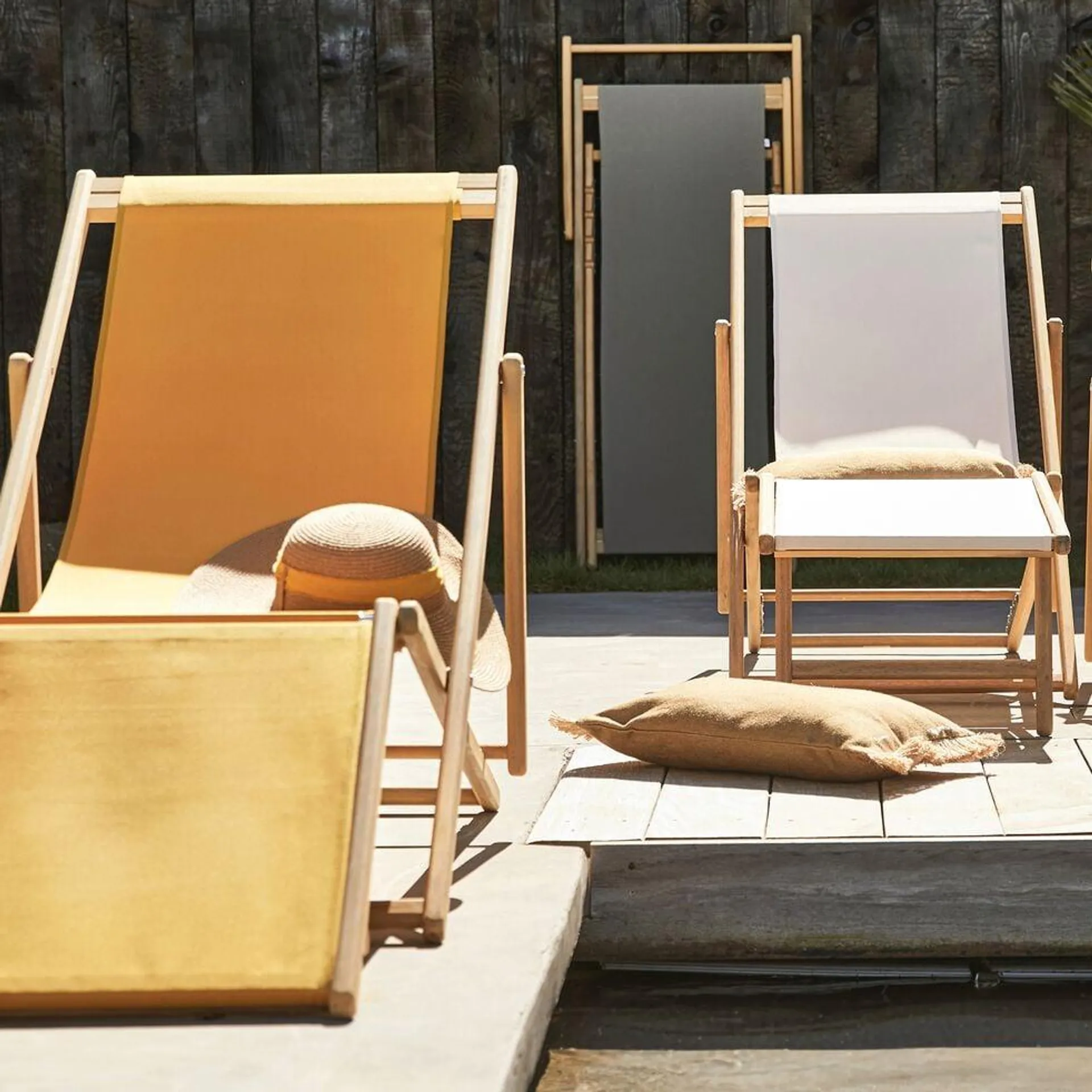 UDINA Chilienne de jardin déhoussable en acacia et tissu - jaune argan