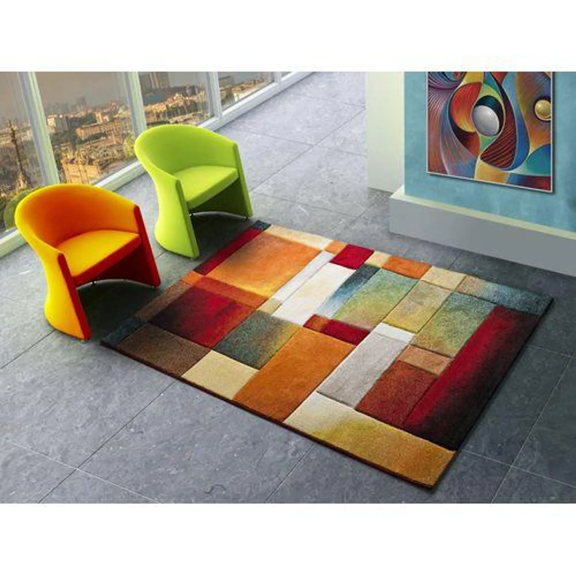 ATTICGO Tapis Intérieur 120x170 Cm Multicolore Rectangulaire Matrix Géométrique