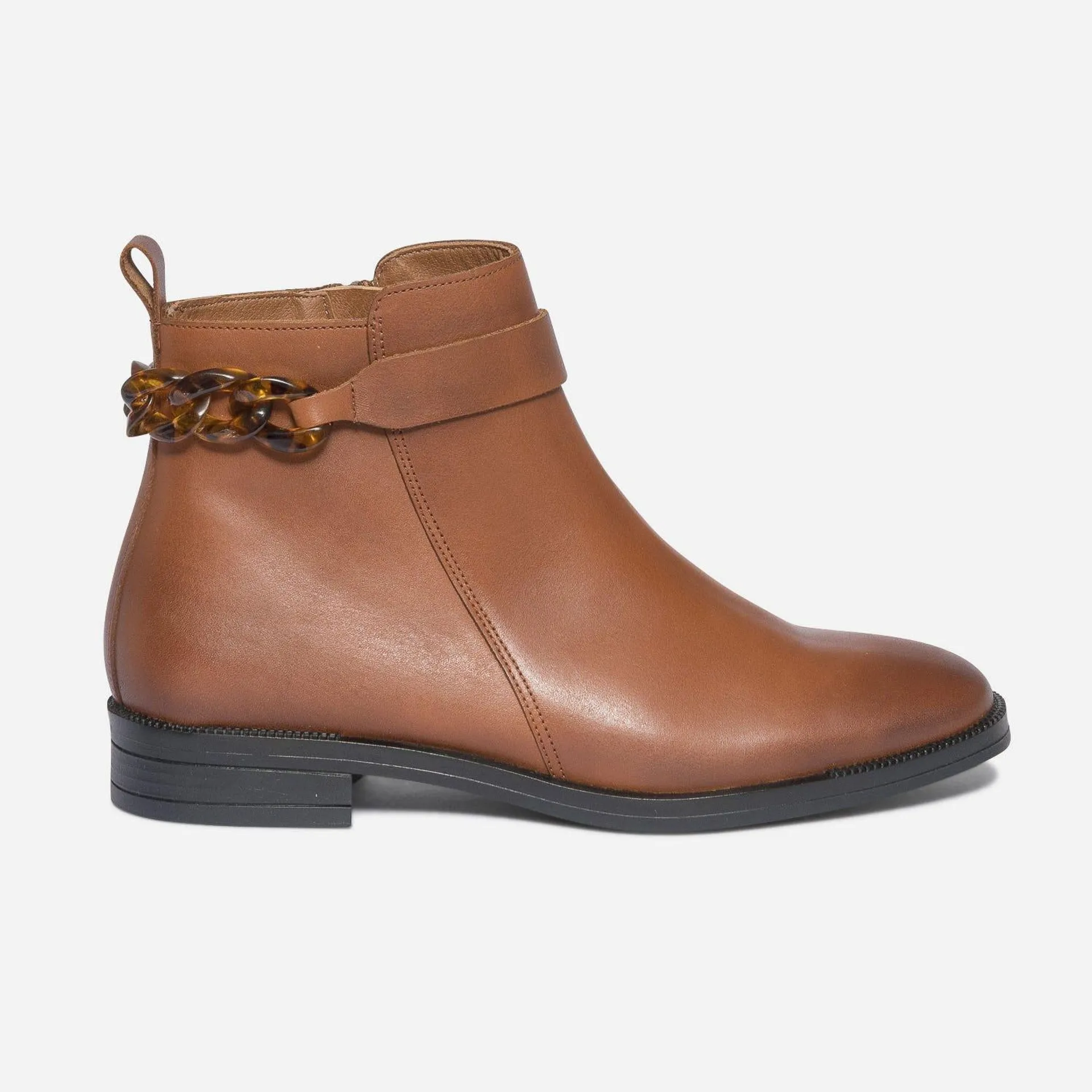 Boots camel éco-conçu en cuir avec maxi-chaîne